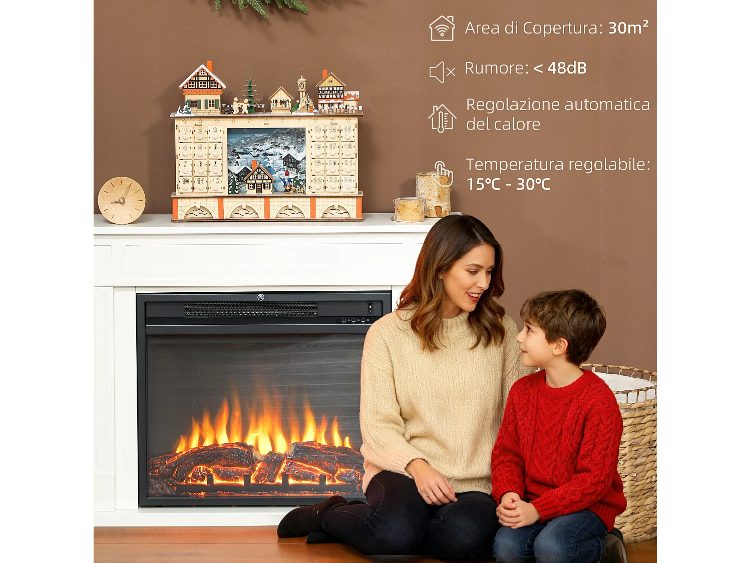 Camino elettrico con fiamma a 12 colori e 5 luminosità 98x23.5x69.5 cm