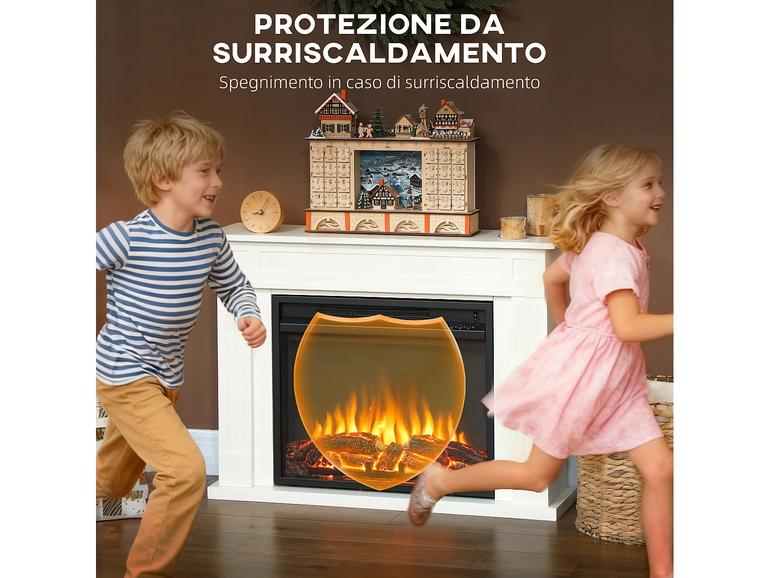 Camino elettrico con fiamma a 12 colori e 5 luminosità 98x23.5x69.5 cm