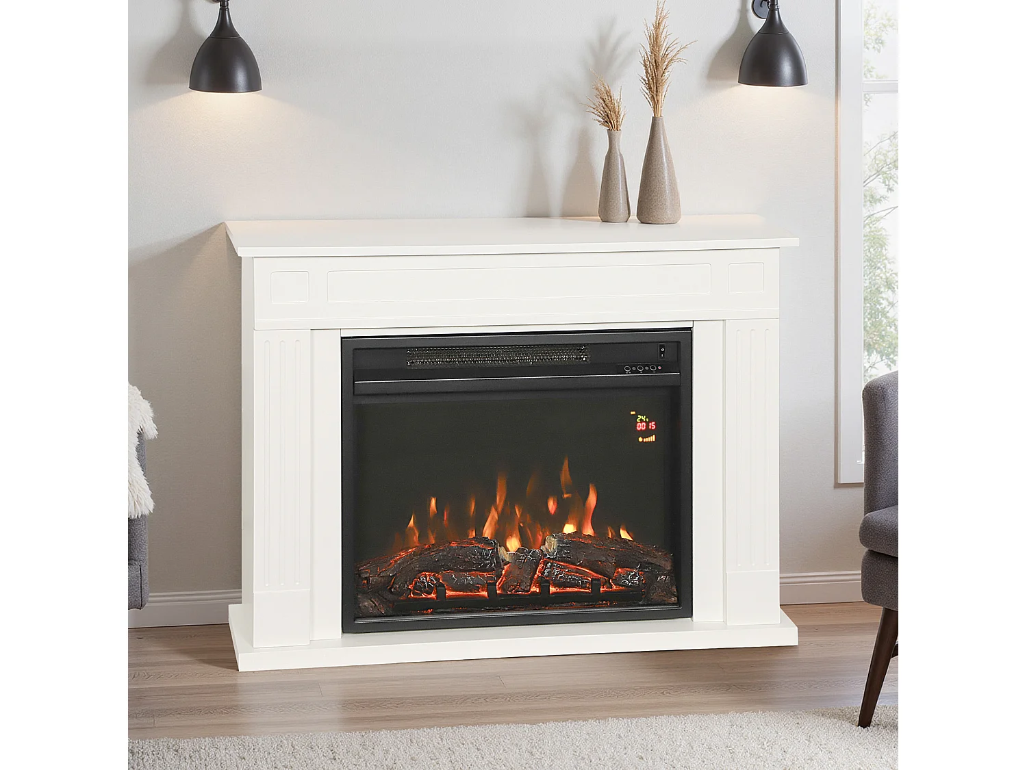 Camino elettrico con fiamma a 12 colori e 5 luminosità 98x23.5x69.5 cm