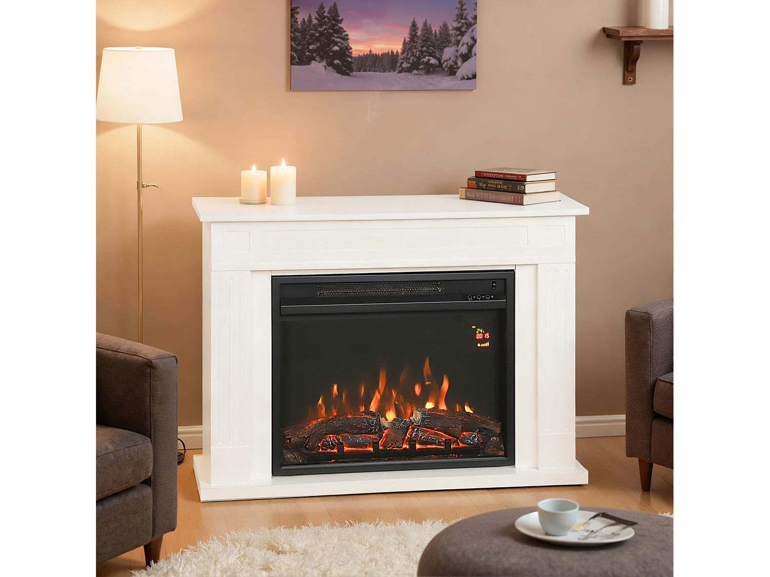 Camino elettrico con fiamma a 12 colori e 5 luminosità 98x23.5x69.5 cm