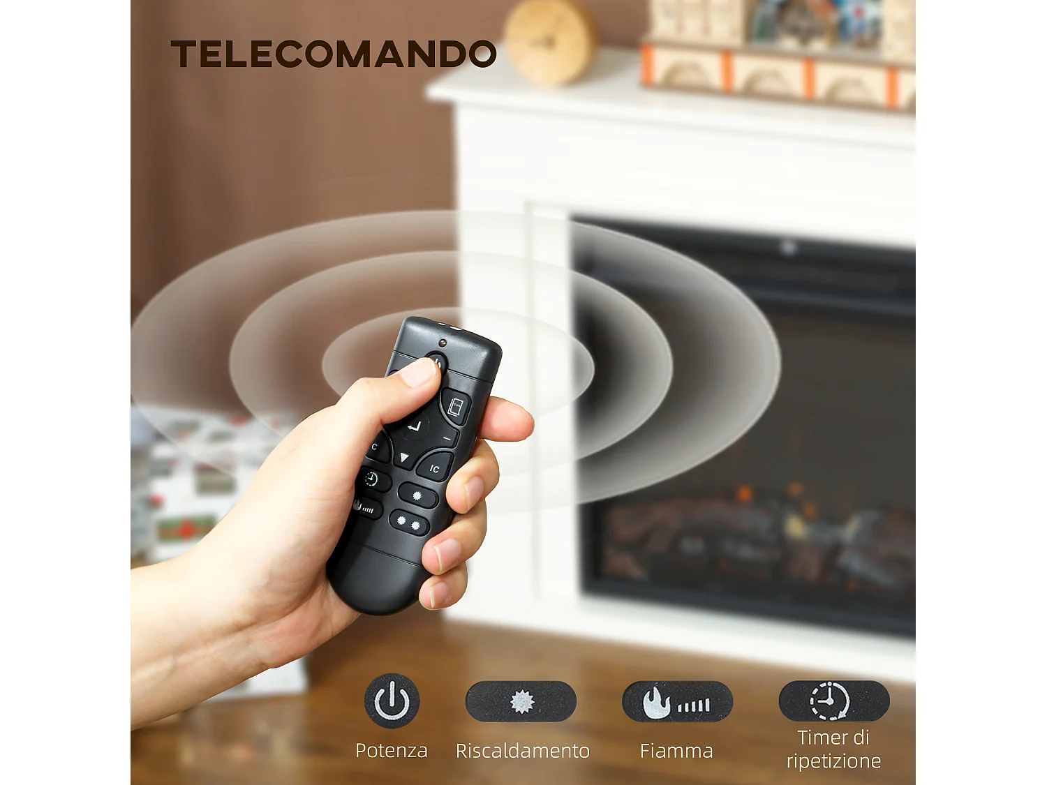 Camino elettrico con fiamma a 12 colori e 5 luminosità 98x23.5x69.5 cm