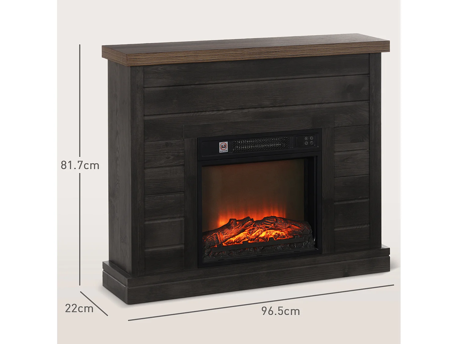 Camino elettrico 1800w con effetto fiamma a 3 intensità grigio scuro