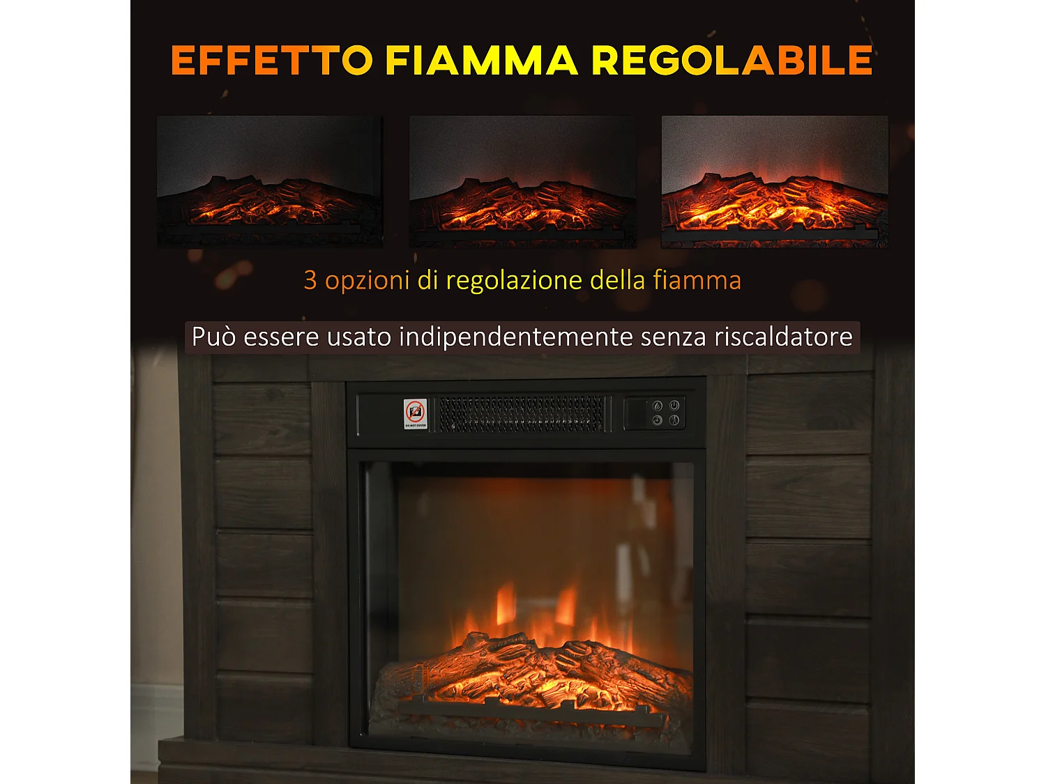 Camino elettrico 1800w con effetto fiamma a 3 intensità grigio scuro