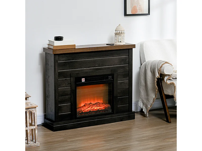 Camino elettrico 1800w con effetto fiamma a 3 intensità grigio scuro