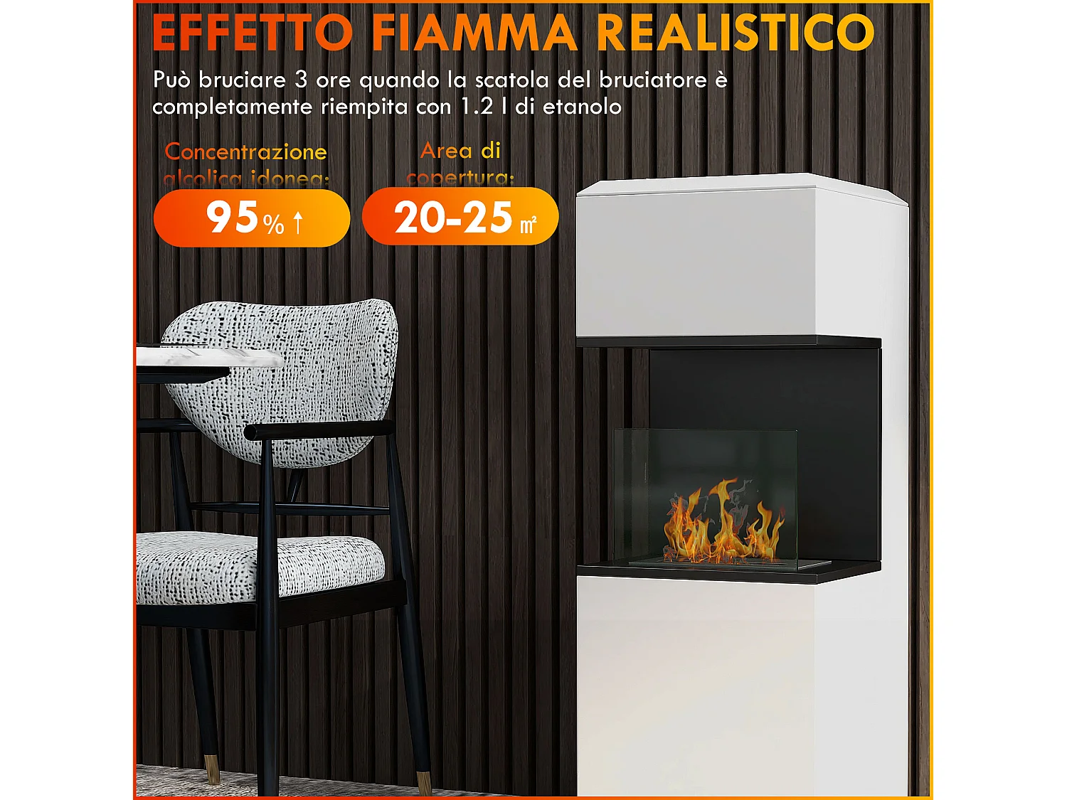 Biocamino da terra con bruciatore da 1.2l e pannello in vetro