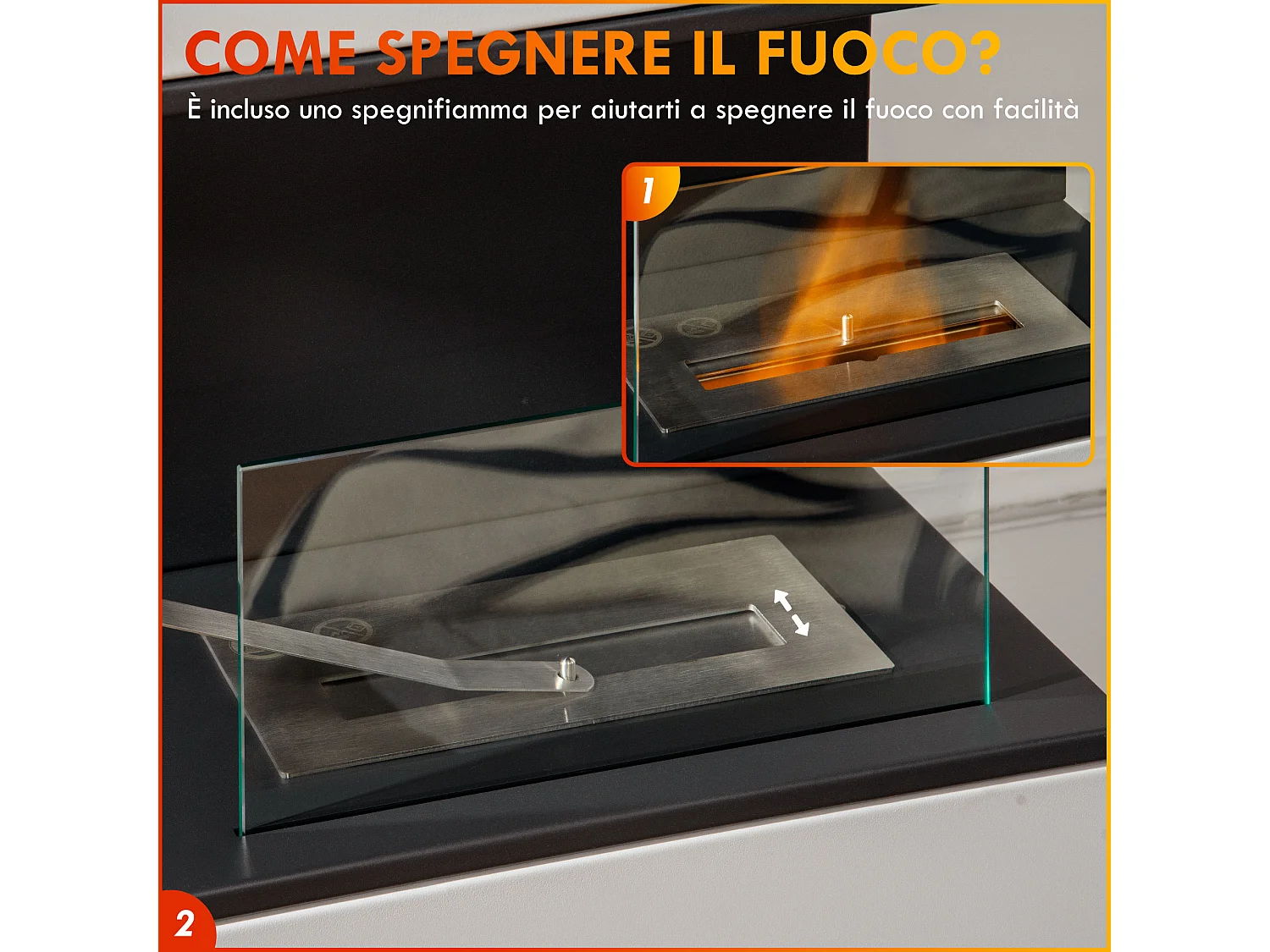 Biocamino da terra con bruciatore da 1.2l e pannello in vetro