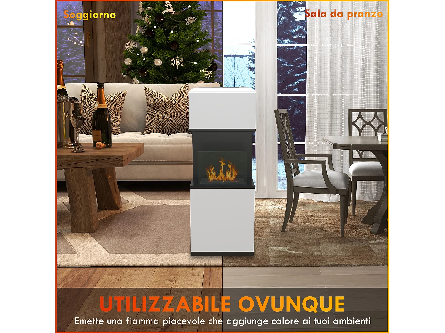 Biocamino da terra con bruciatore da 1.2l e pannello in vetro