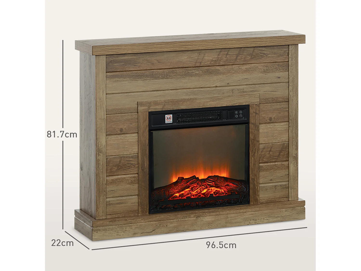 Camino elettrico 1800w con effetto fiamma a 3 intensità color legno