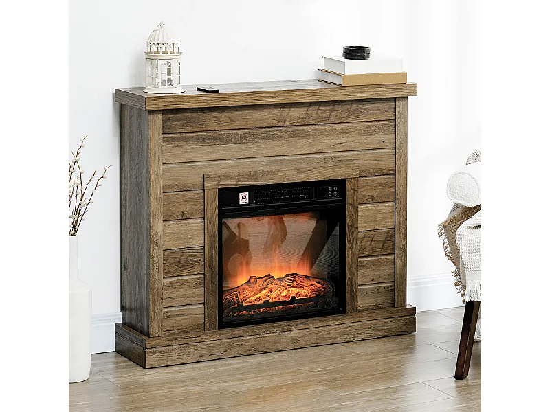 Camino elettrico 1800w con effetto fiamma a 3 intensità color legno