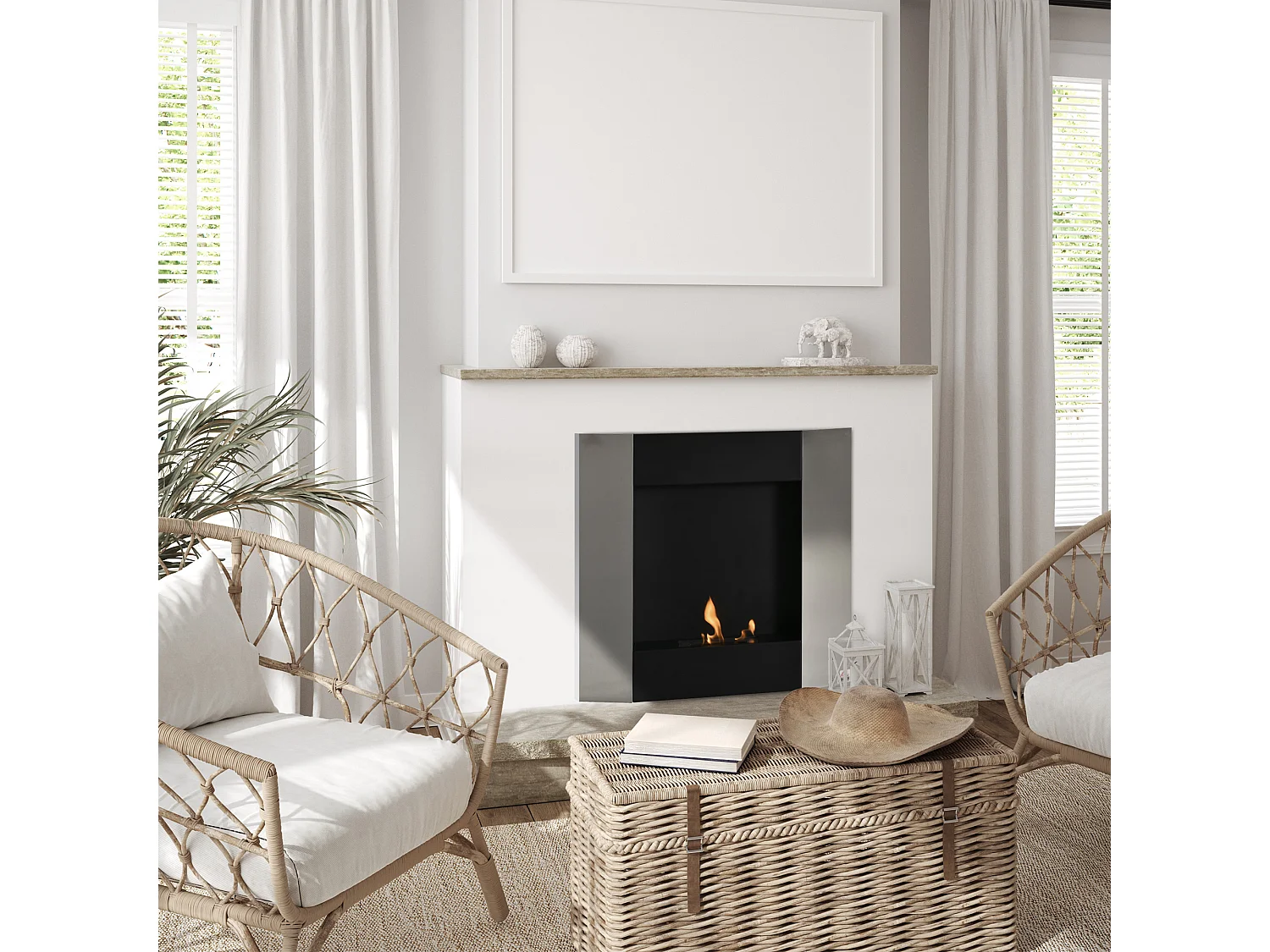 Biocamino da parete con serbatoio da 0.7l area riscaldata 20m²