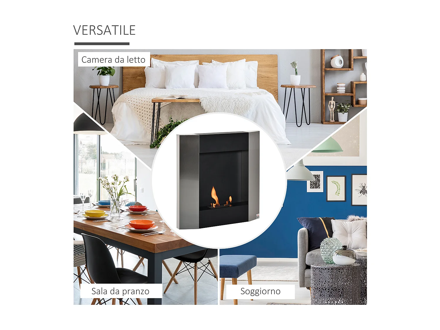 Biocamino da parete con serbatoio da 0.7l area riscaldata 20m²