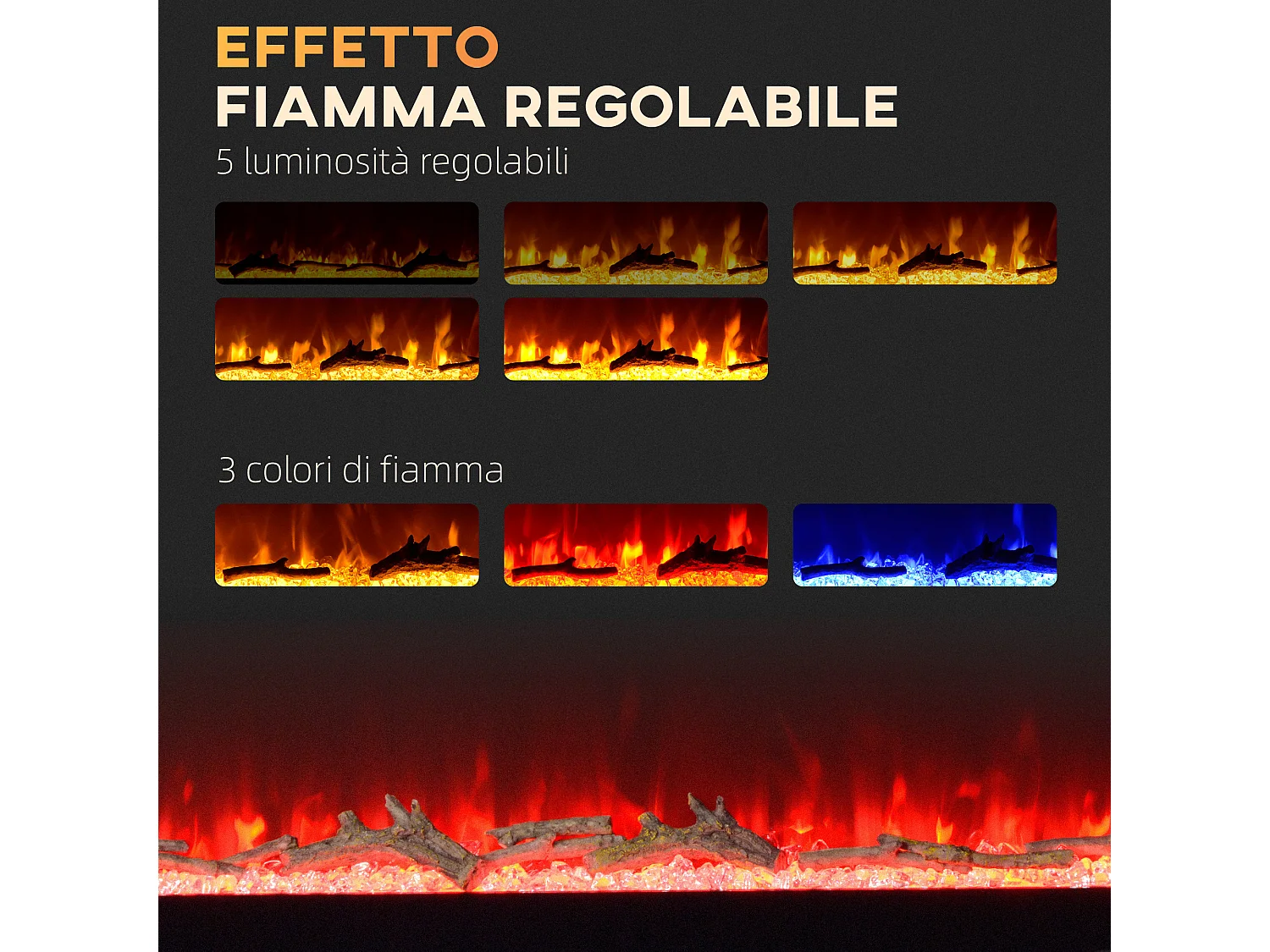 Camino elettrico 1800W a incasso con telecomando 152.4x15.8x45 cm nero