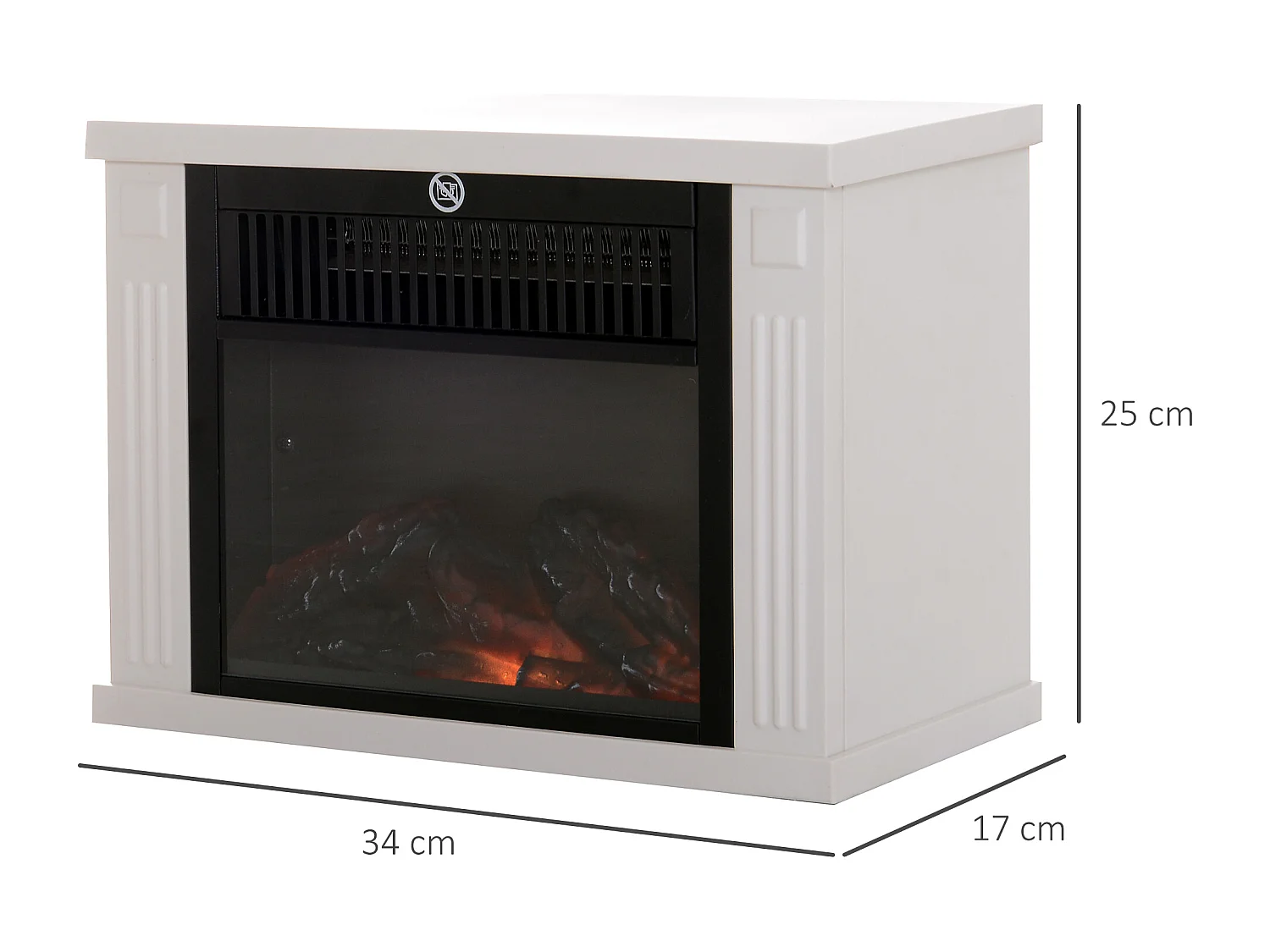 Camino elettrico da terra con effetto fiamma bianco