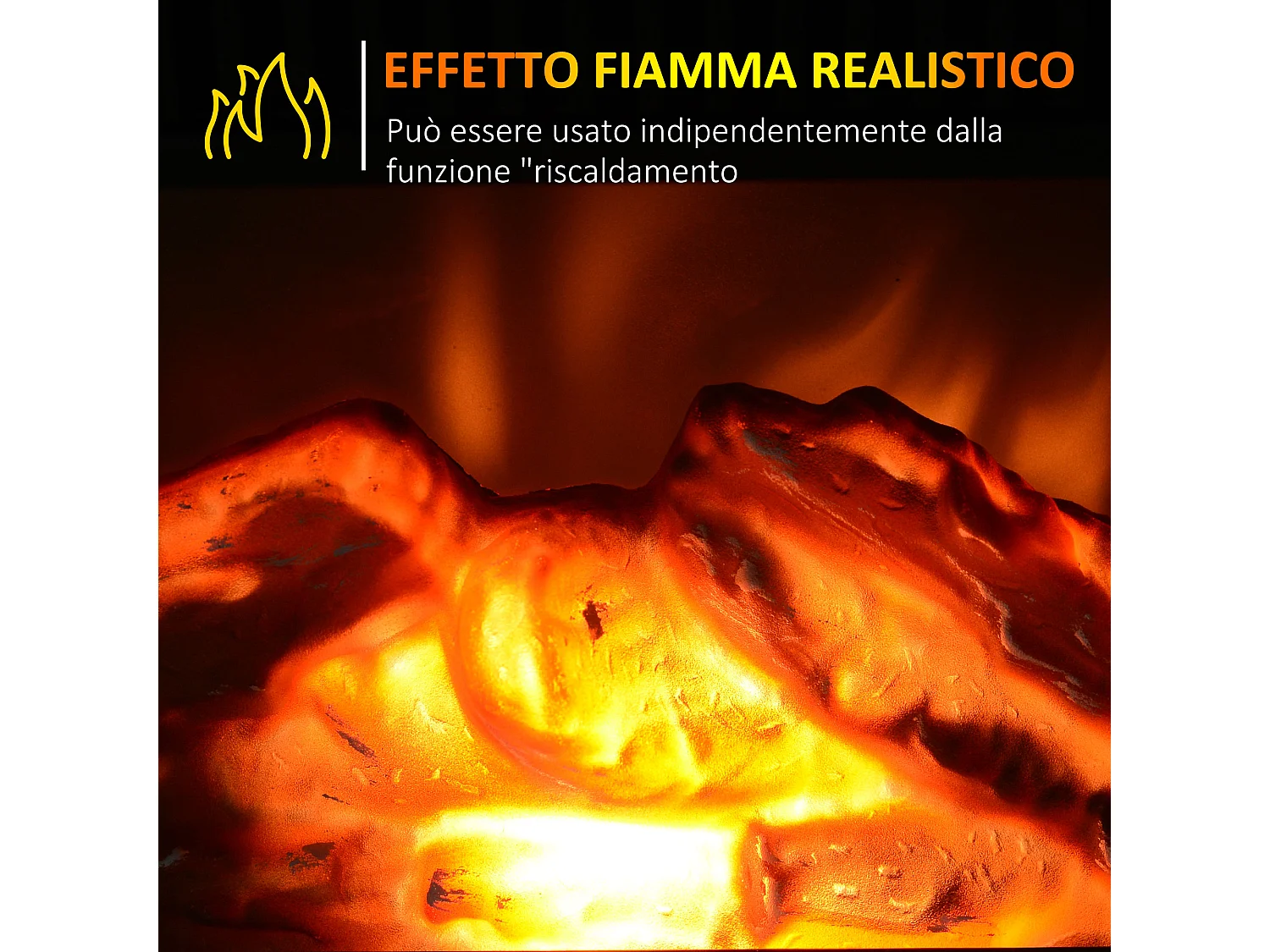 Camino elettrico da terra con effetto fiamma bianco