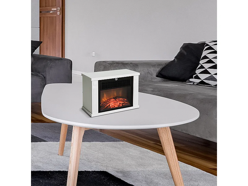 Camino elettrico da terra con effetto fiamma bianco