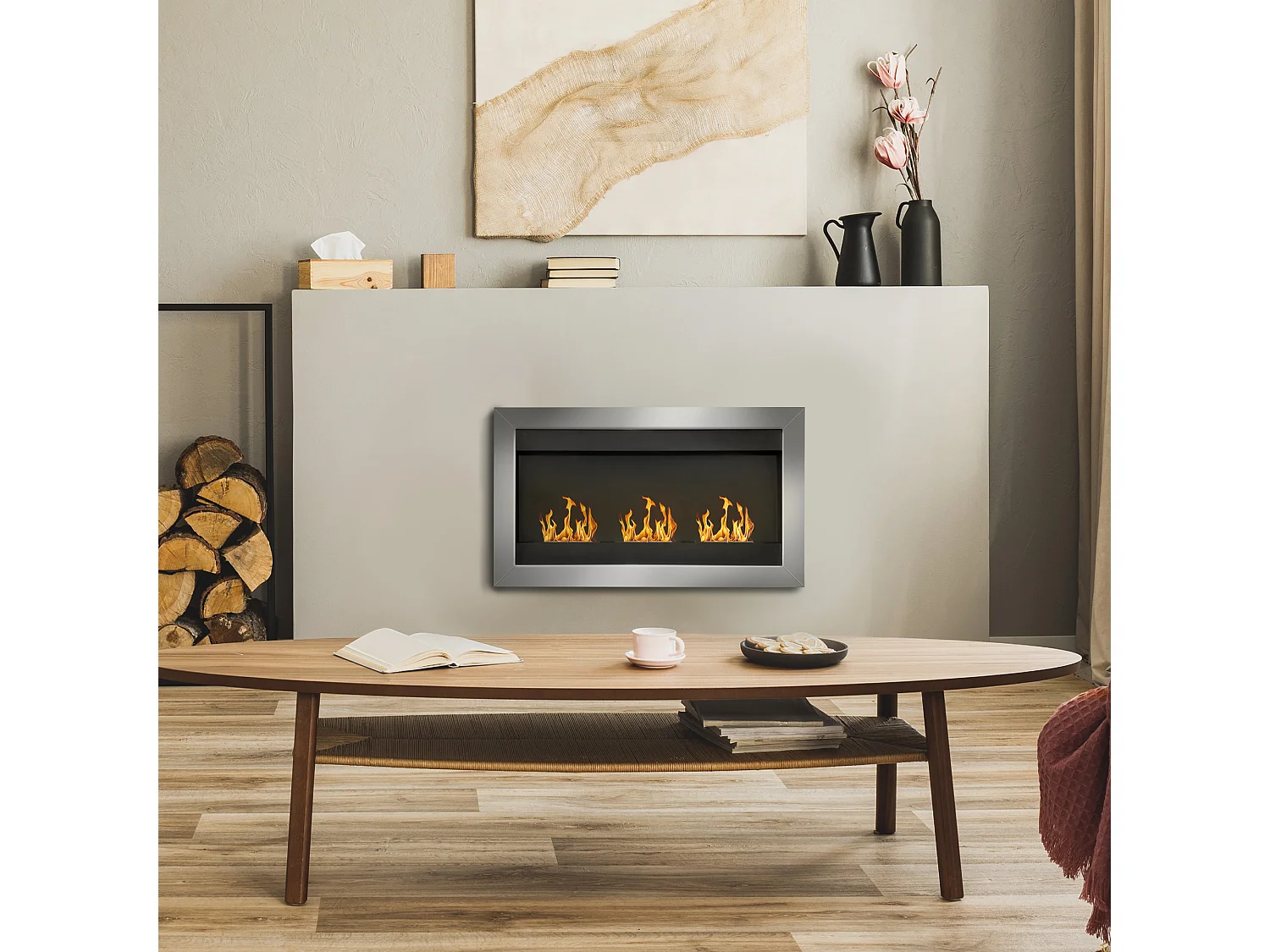 Camino a bioetanolo da parete in acciaio inox con 3 bruciatori