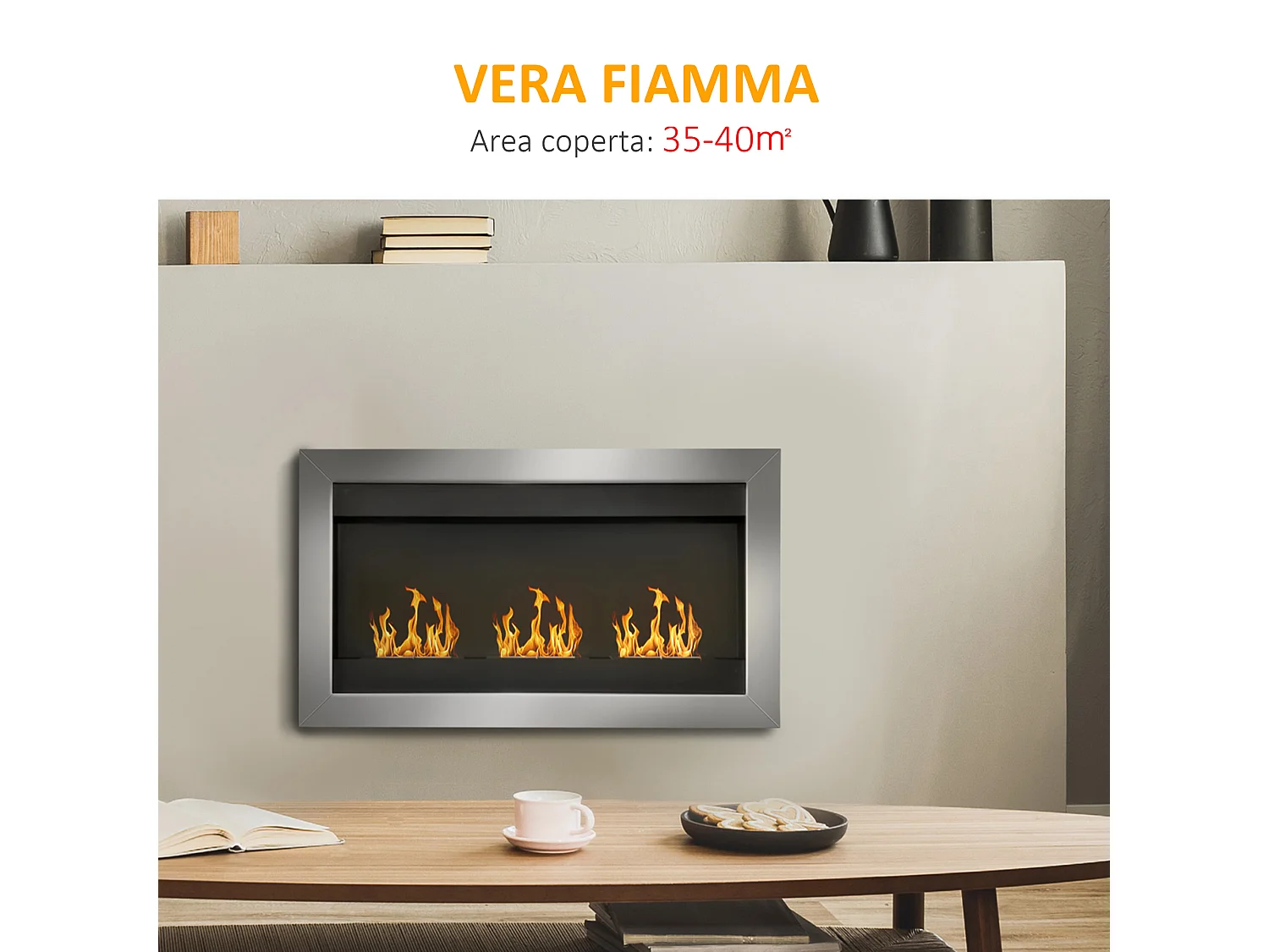 Camino a bioetanolo da parete in acciaio inox con 3 bruciatori