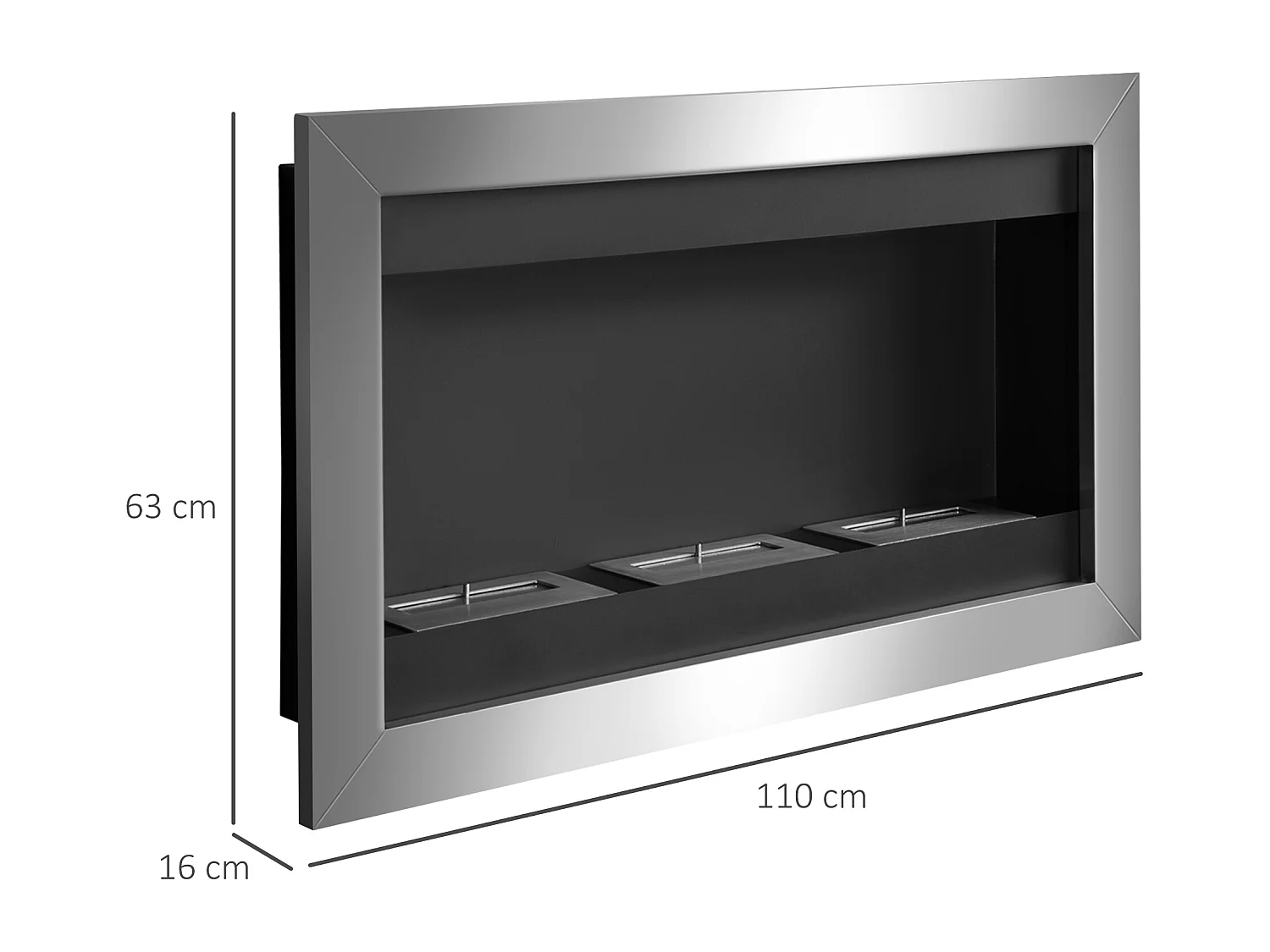 Camino a bioetanolo da parete in acciaio inox con 3 bruciatori