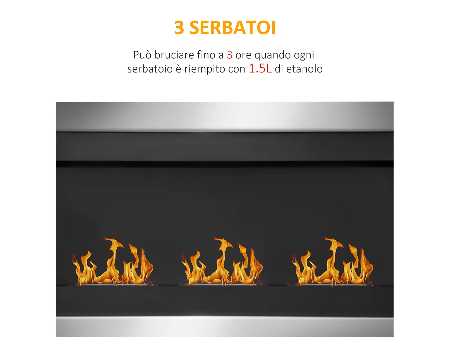 Camino a bioetanolo da parete in acciaio inox con 3 bruciatori