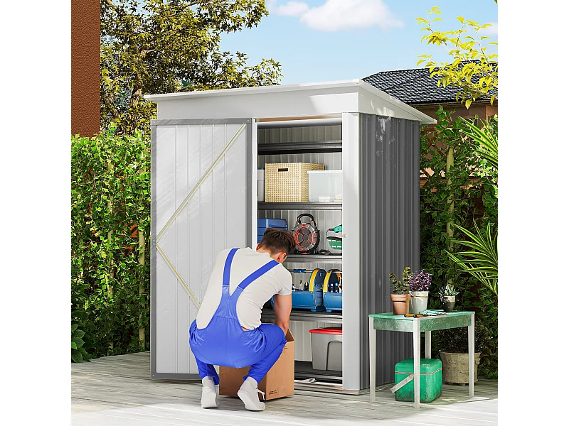 Casetta da giardino con base in acciaio e 2 ripiani regolabili