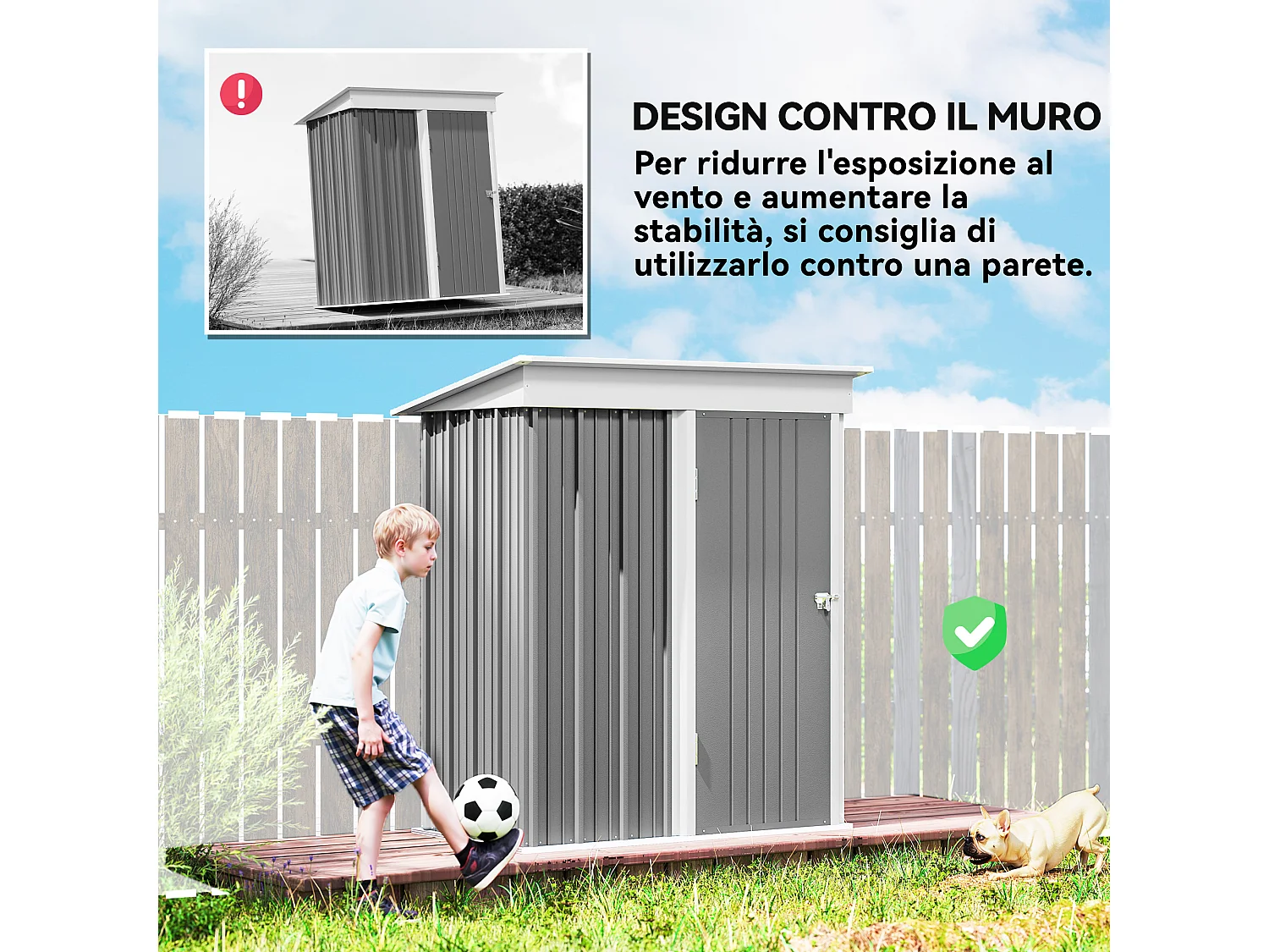 Casetta da giardino con base in acciaio e 2 ripiani regolabili