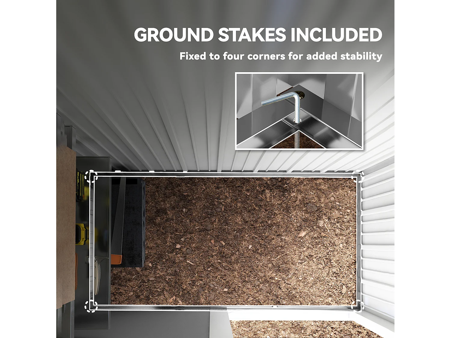 Casetta da giardino con base in acciaio e 2 ripiani regolabili