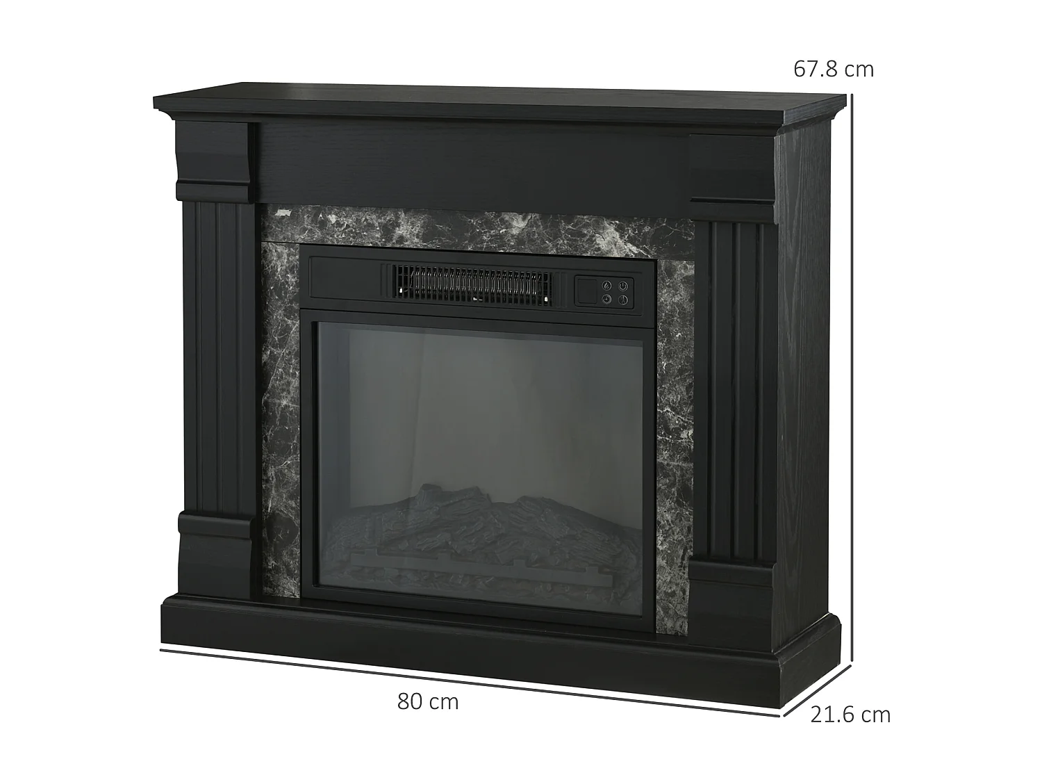 Camino elettrico da incasso con fiamma realistica e timer nero