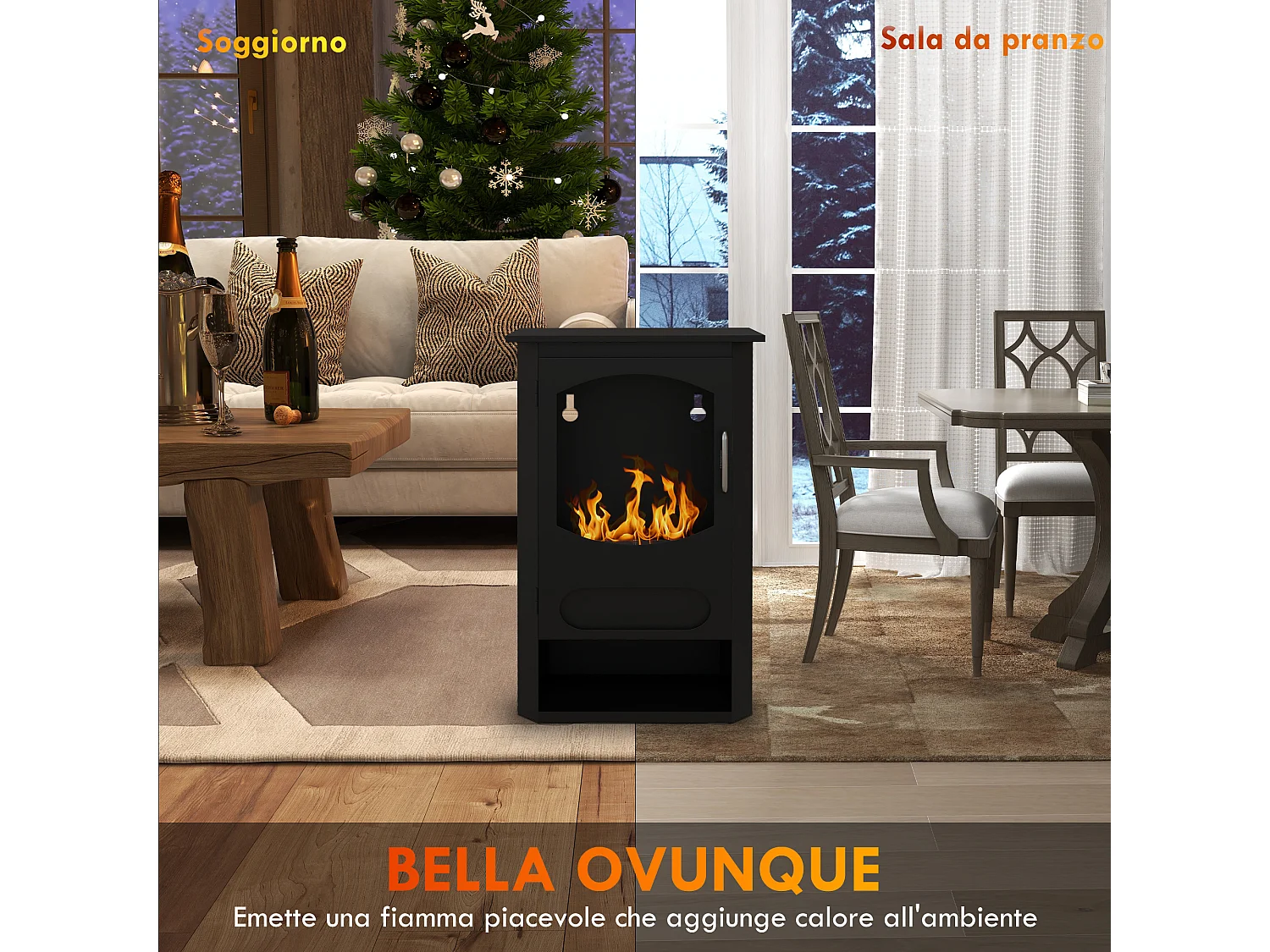 Caminetto bioetanolo con bruciatore 1.2 litri durata 3 ore nero