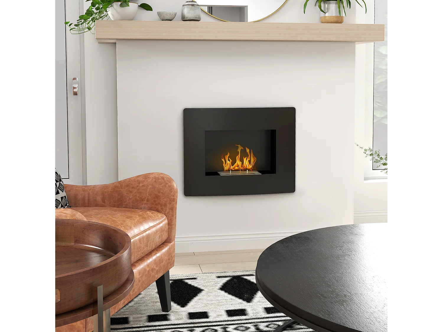 Caminetto a etanolo da incasso capacità 0.9 litri in acciaio nero