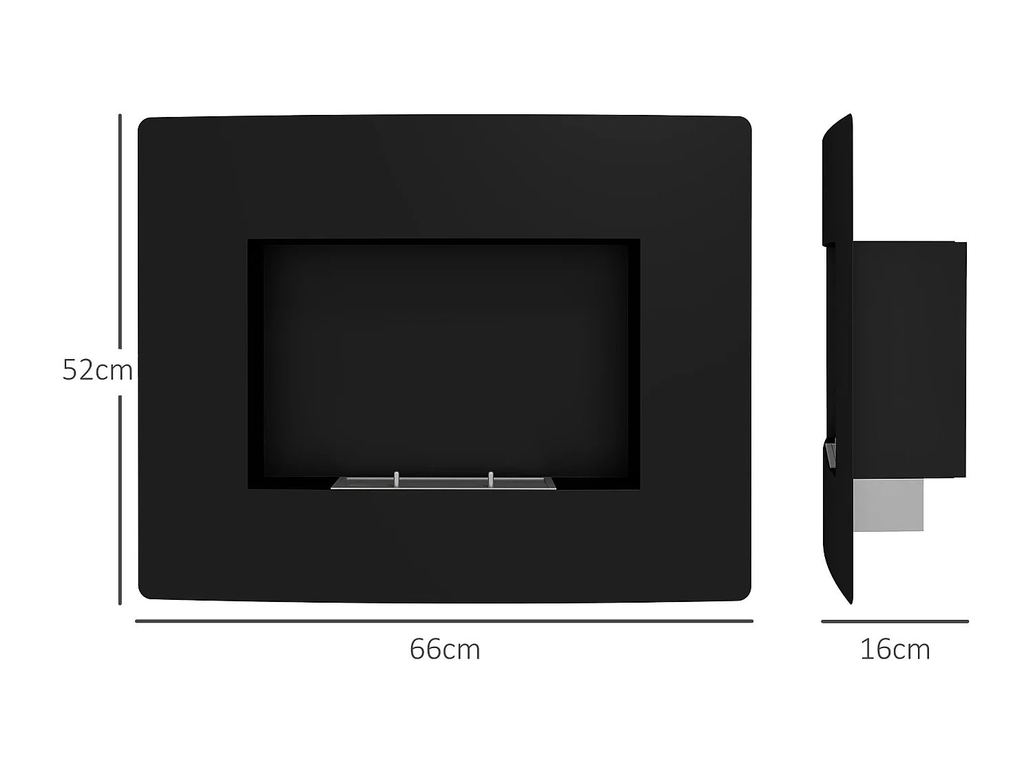 Caminetto a etanolo da incasso capacità 0.9 litri in acciaio nero