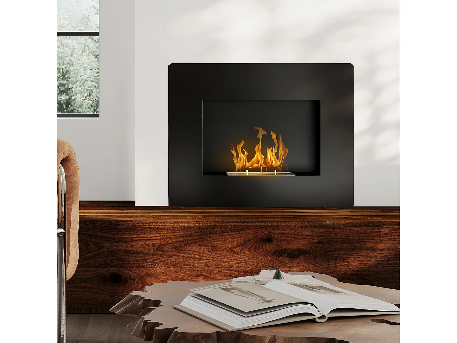 Caminetto a etanolo da incasso capacità 0.9 litri in acciaio nero