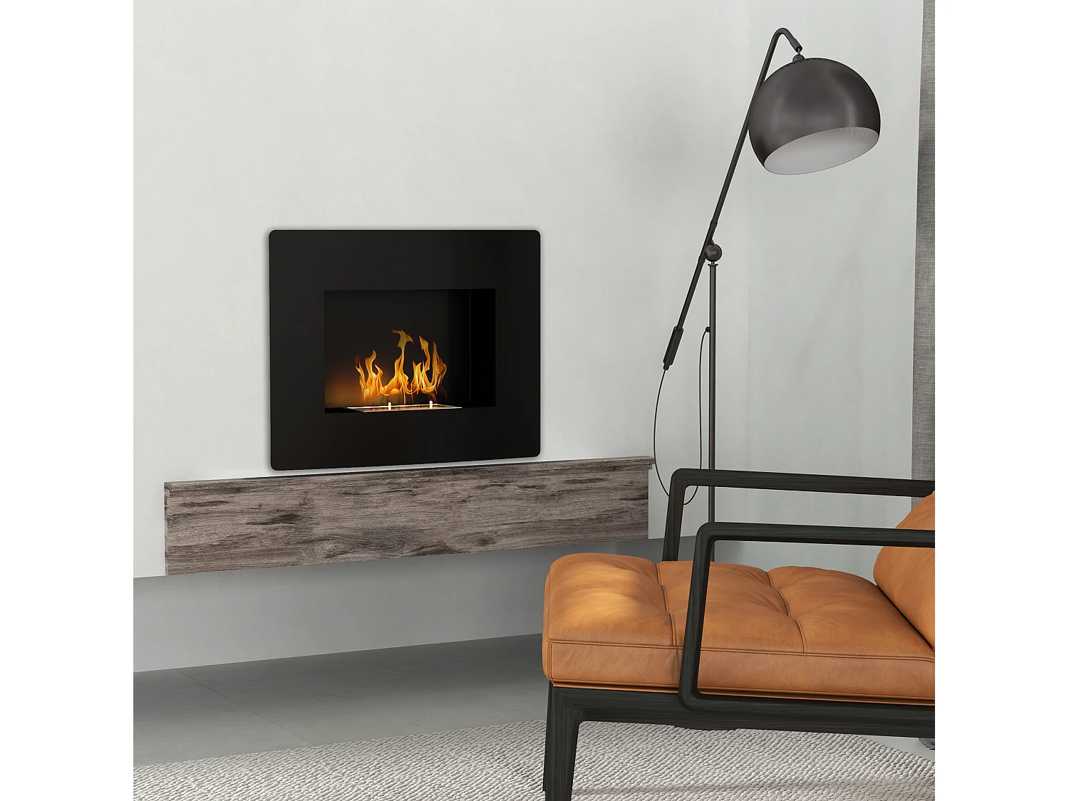 Caminetto a etanolo da incasso capacità 0.9 litri in acciaio nero