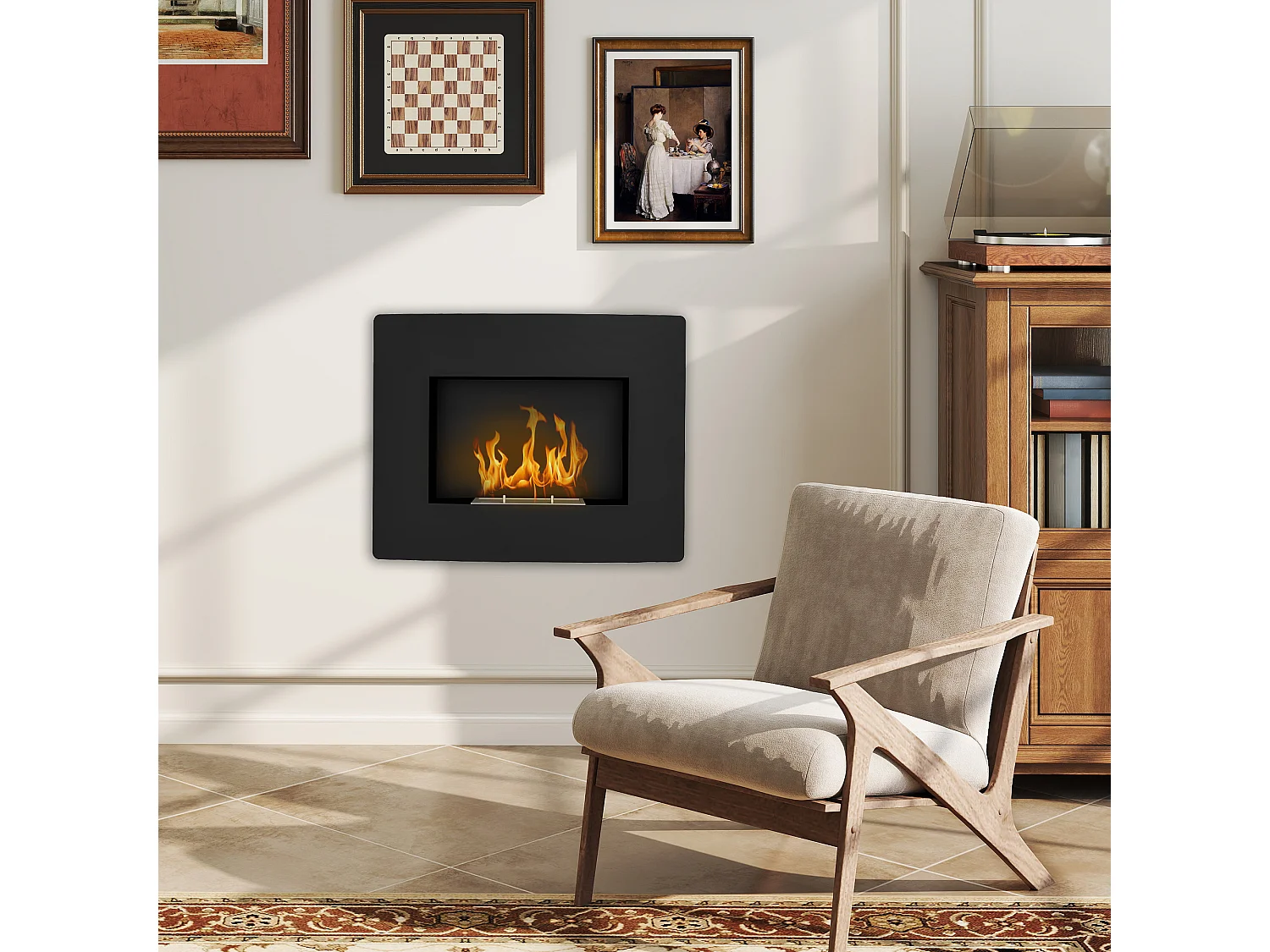 Caminetto a etanolo da incasso capacità 0.9 litri in acciaio nero