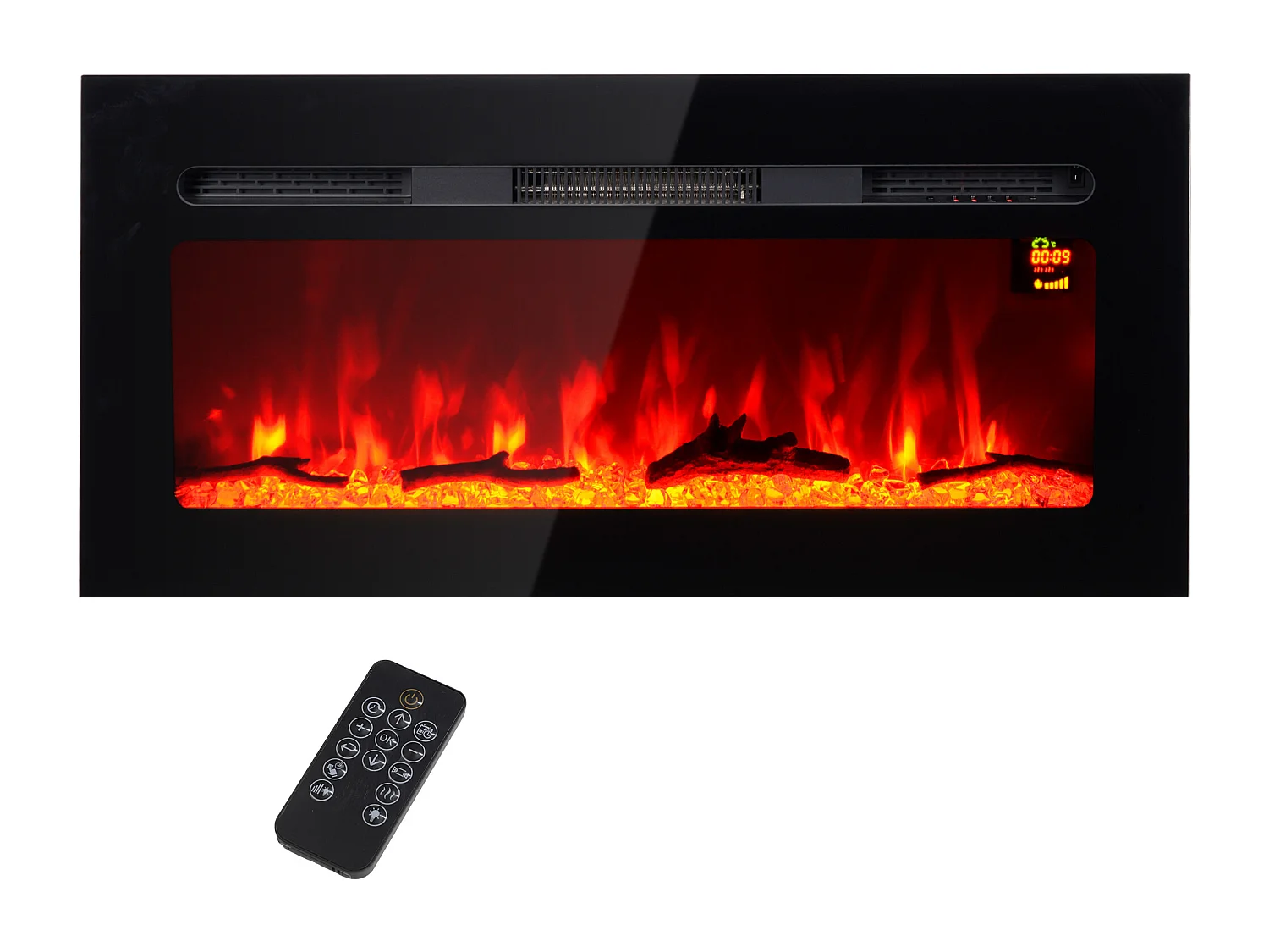 Camino elettrico 1800W a incasso con telecomando 91.4x15.8x45 cm nero