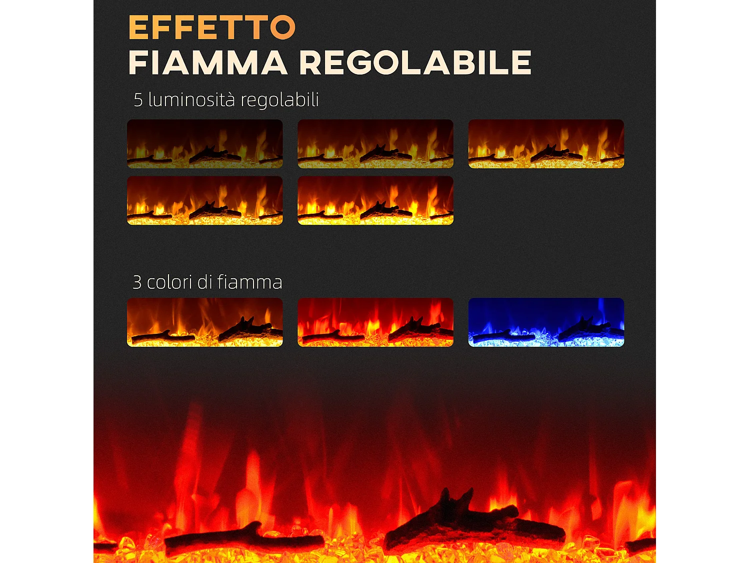 Camino elettrico 1800W a incasso con telecomando 91.4x15.8x45 cm nero