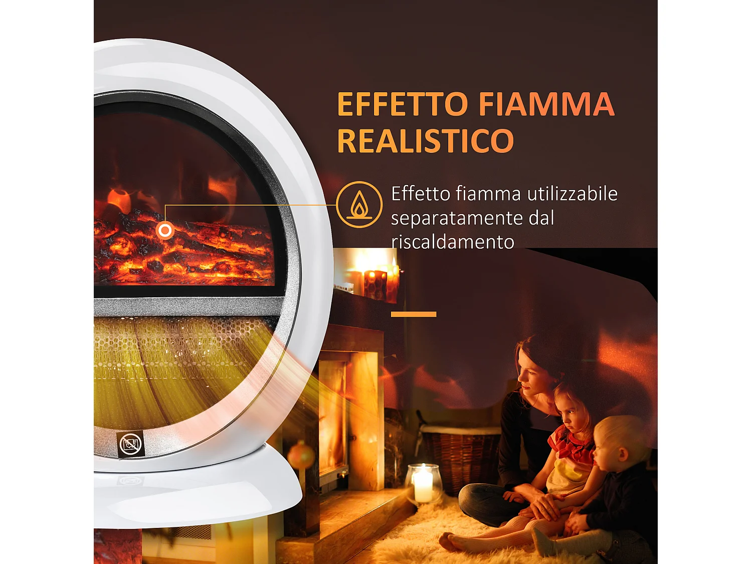 Camino elettrico portatile con effetto fiamma potenza 1500w