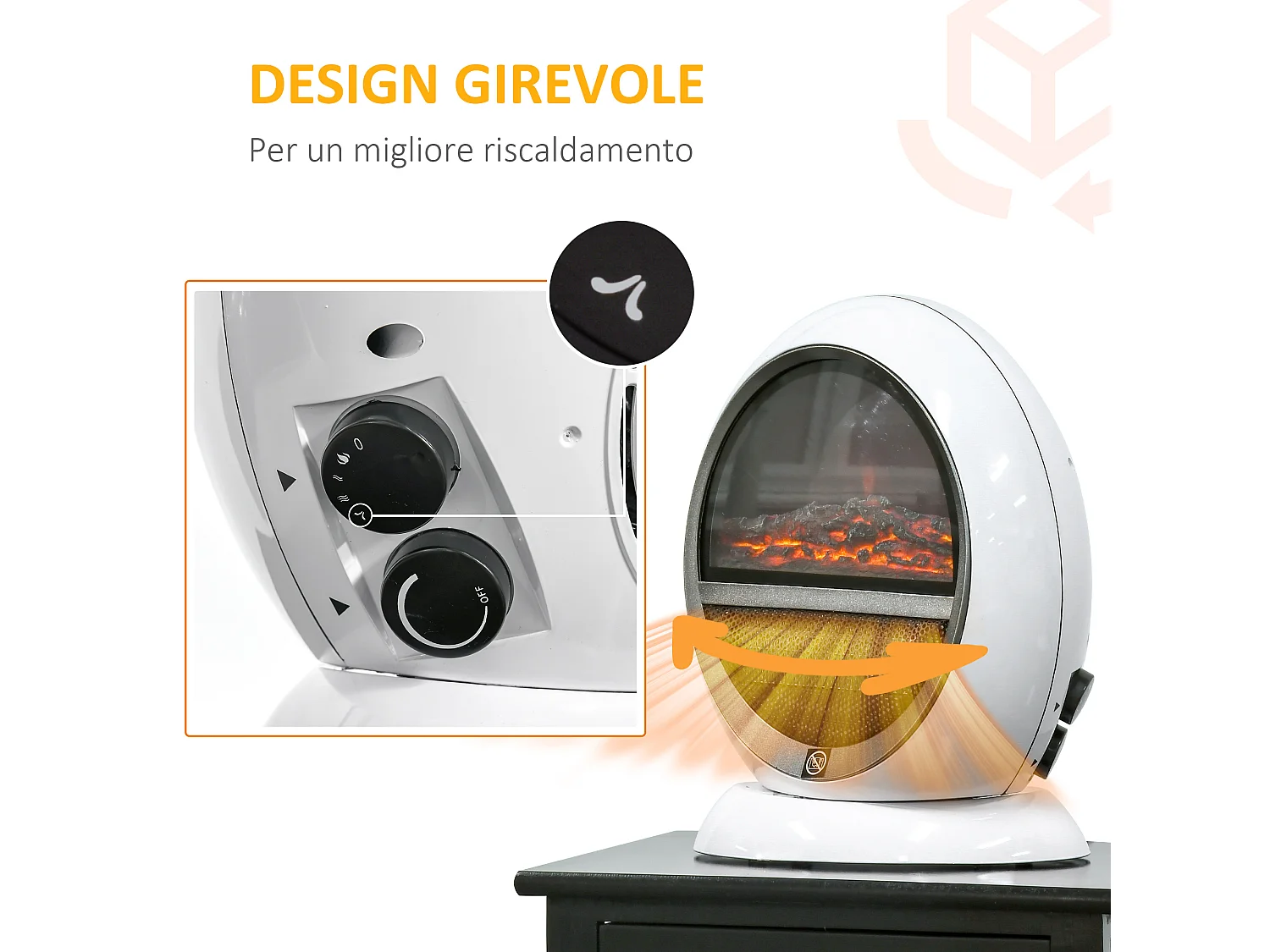 Camino elettrico portatile con effetto fiamma potenza 1500w