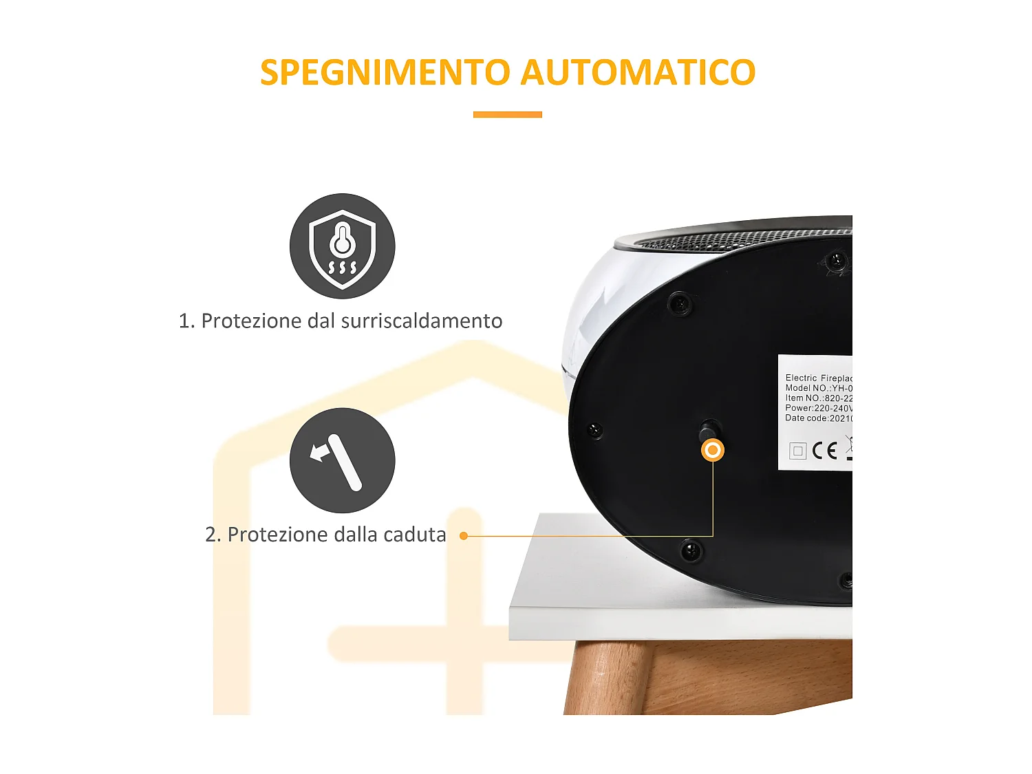 Camino elettrico portatile con effetto fiamma potenza 1500w