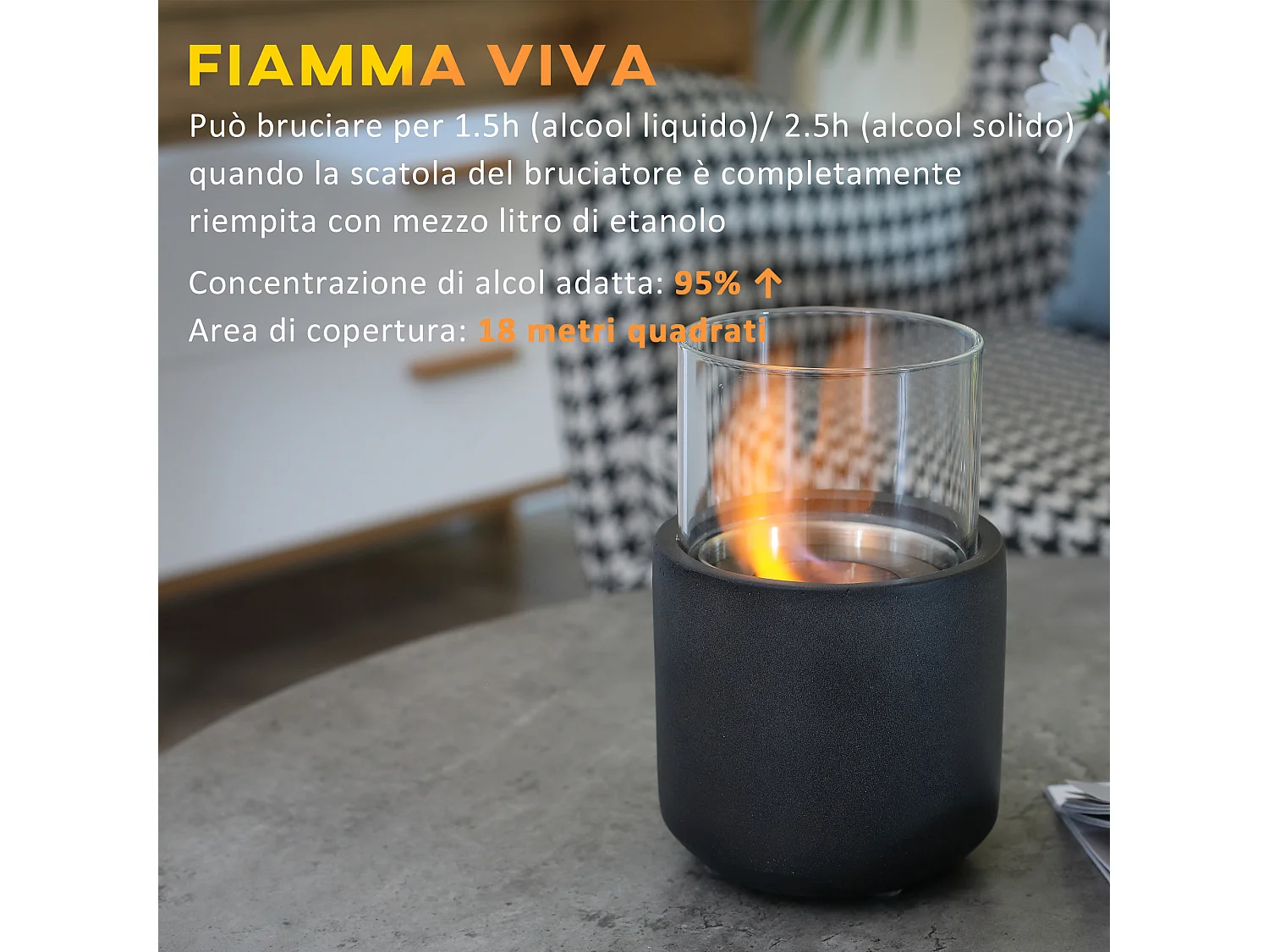 Camino bioetanolo da tavolo con serbatoio 0.4l ø12x19cm grigio