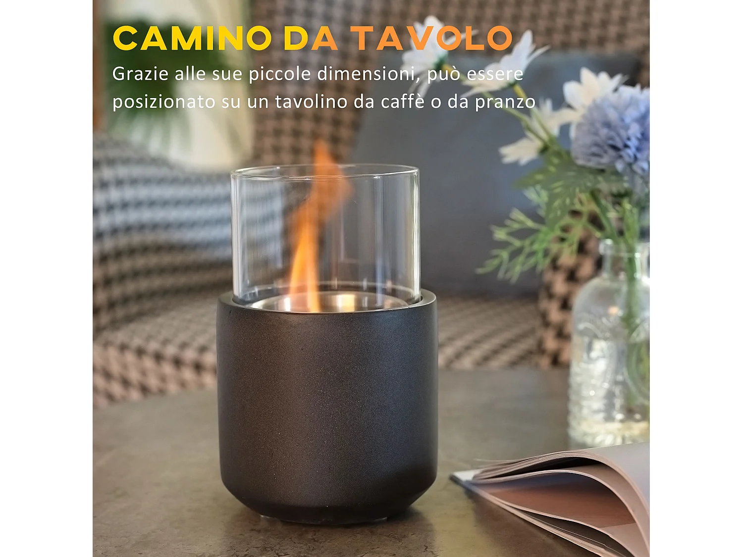 Camino bioetanolo da tavolo con serbatoio 0.4l ø12x19cm grigio