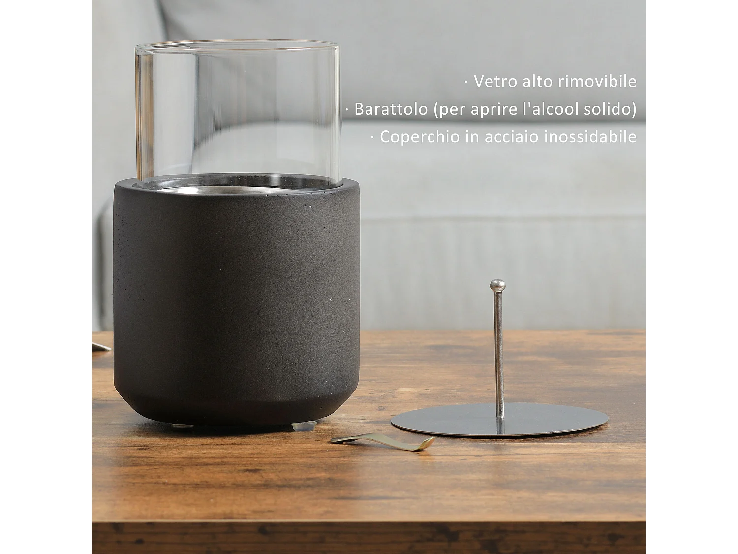 Camino bioetanolo da tavolo con serbatoio 0.4l ø12x19cm grigio