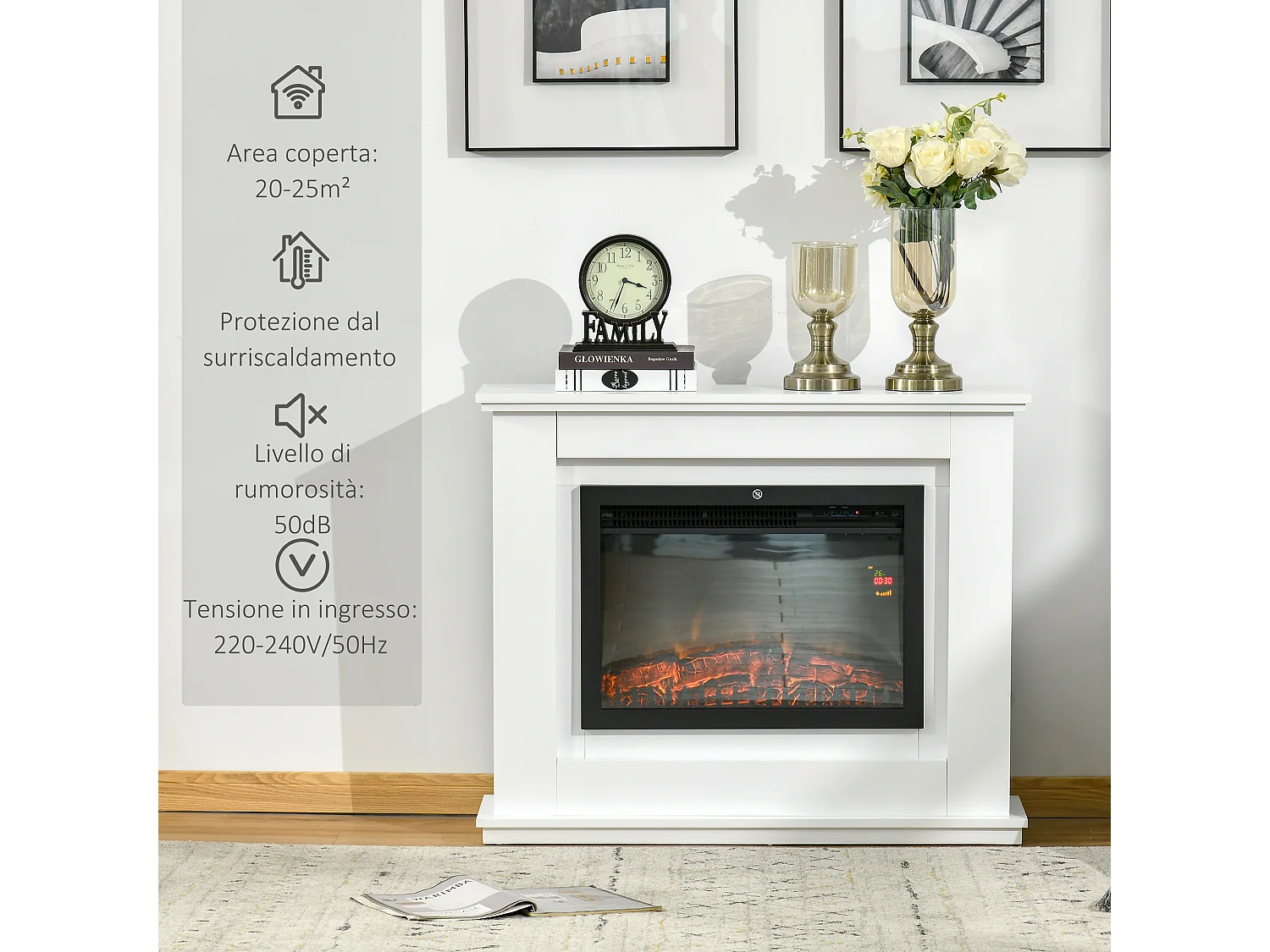 Camino elettrico effetto fiamma con timer e telecomando