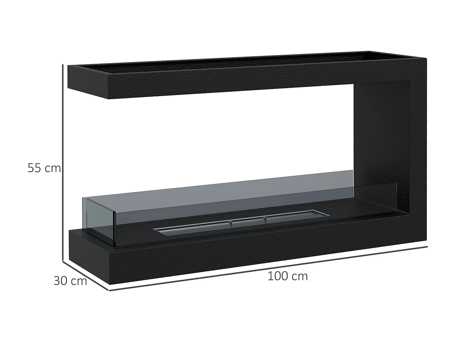 Camino bioetanolo a 3 lati con bruciatore 2.4l e durata 4 ore