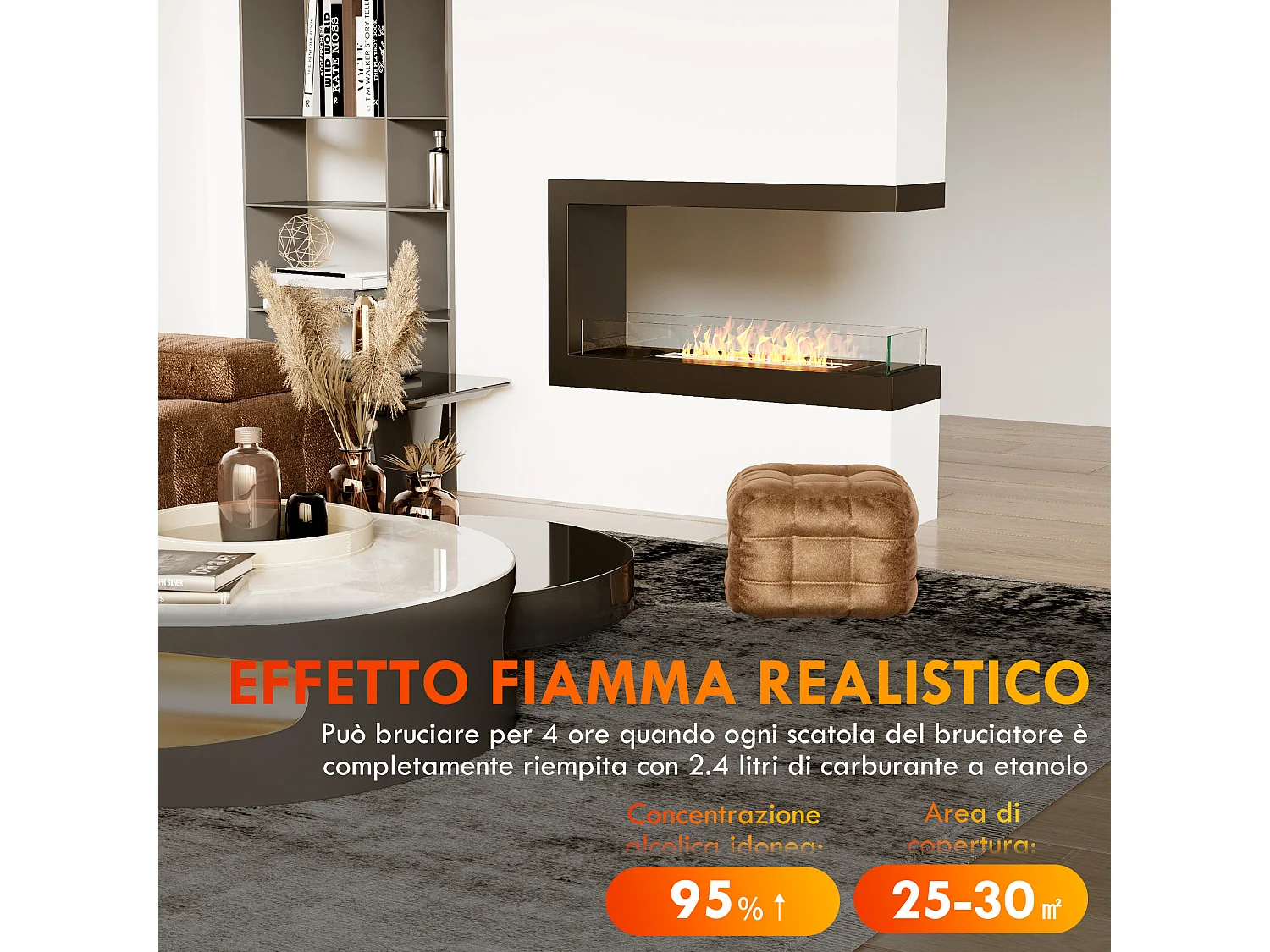 Camino bioetanolo a 3 lati con bruciatore 2.4l e durata 4 ore