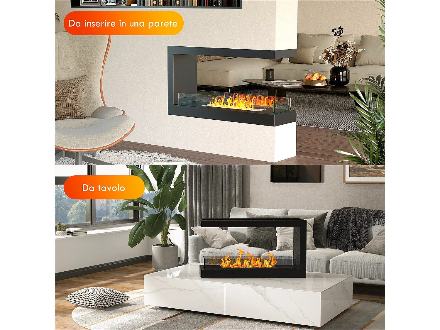 Camino bioetanolo a 3 lati con bruciatore 2.4l e durata 4 ore