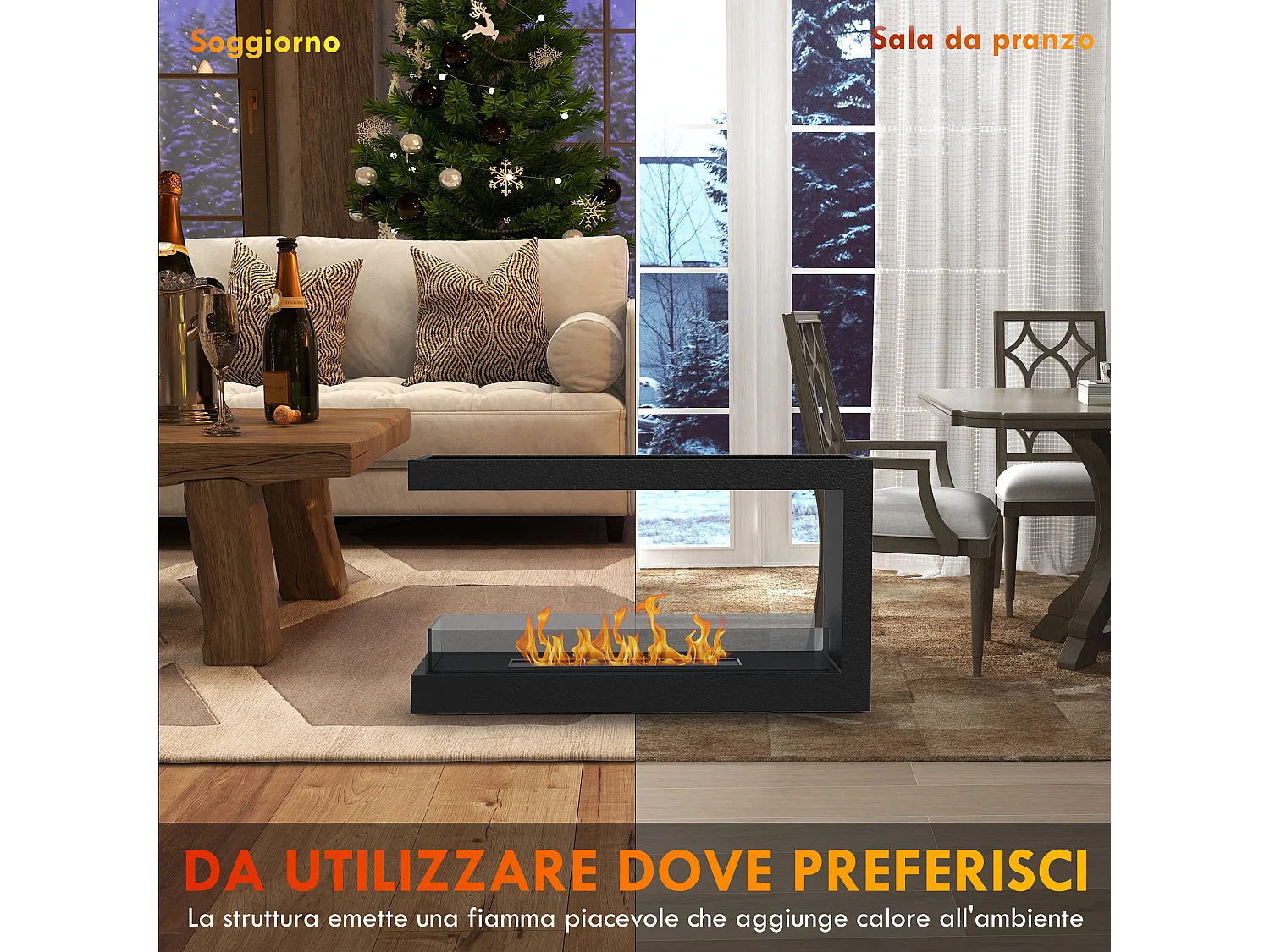 Camino bioetanolo a 3 lati con bruciatore 2.4l e durata 4 ore