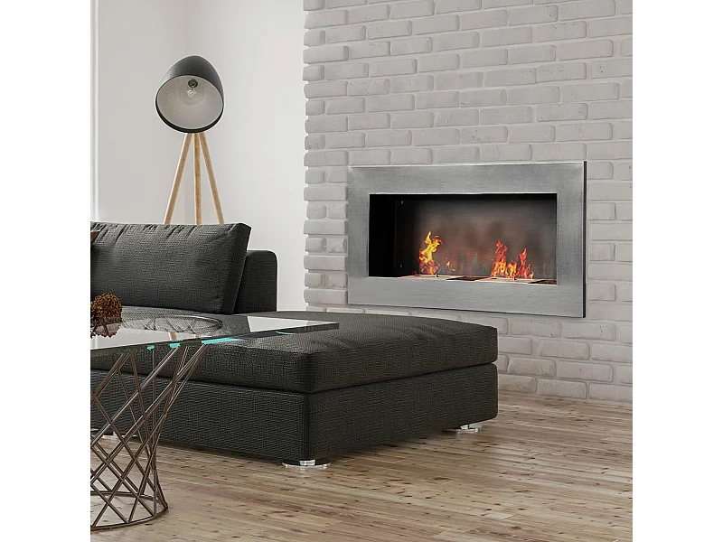 Camino a bioetanolo da parete in acciaio inox con 2 bruciatori 0.9lt