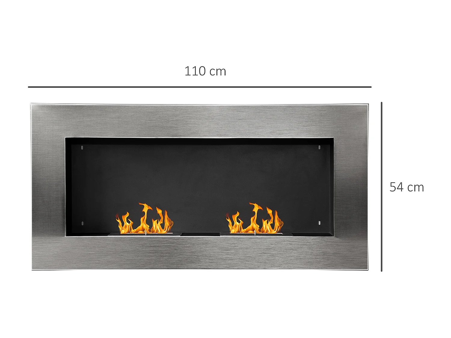 Camino a bioetanolo da parete in acciaio inox con 2 bruciatori 0.9lt