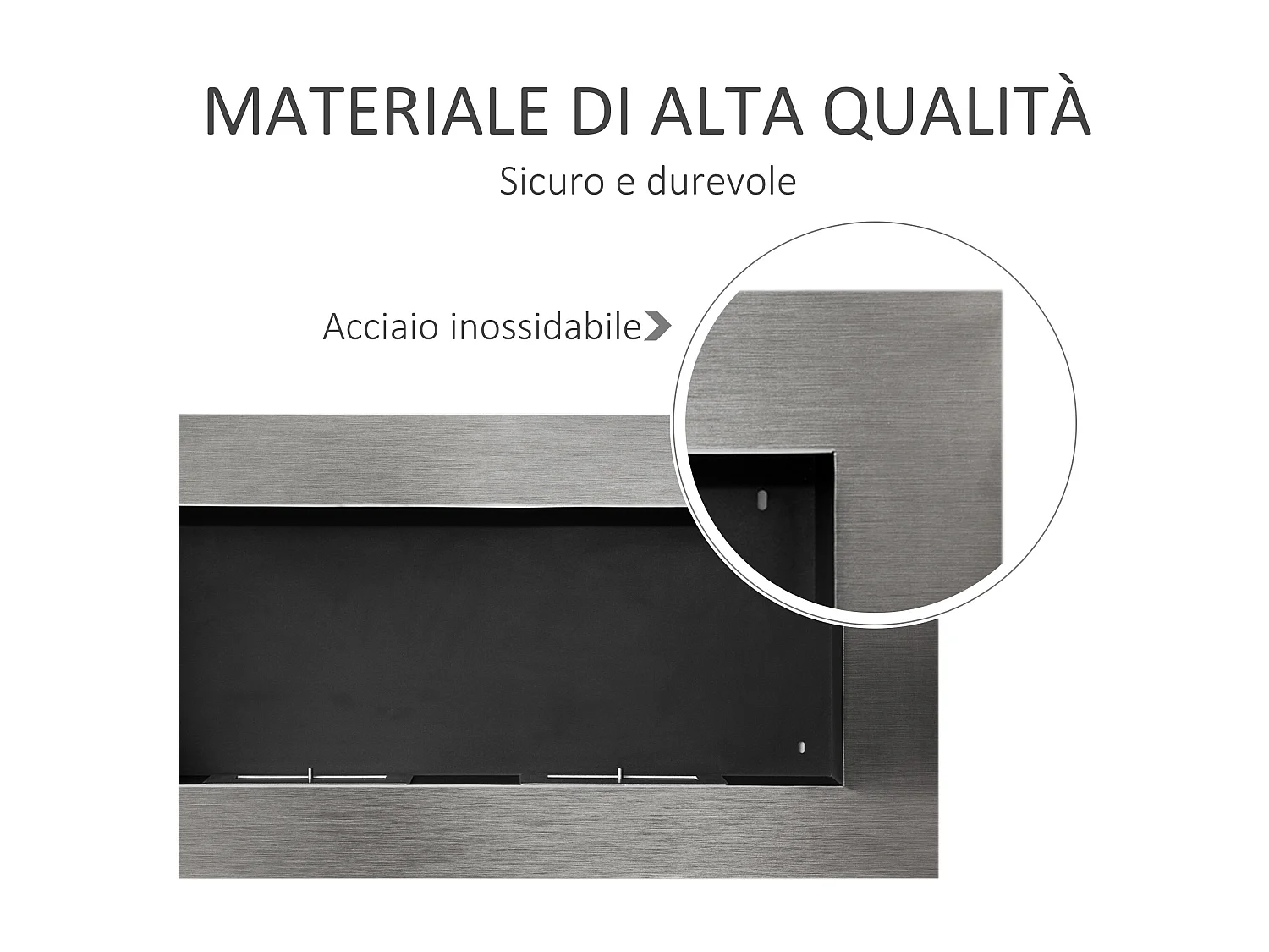 Camino a bioetanolo da parete in acciaio inox con 2 bruciatori 0.9lt