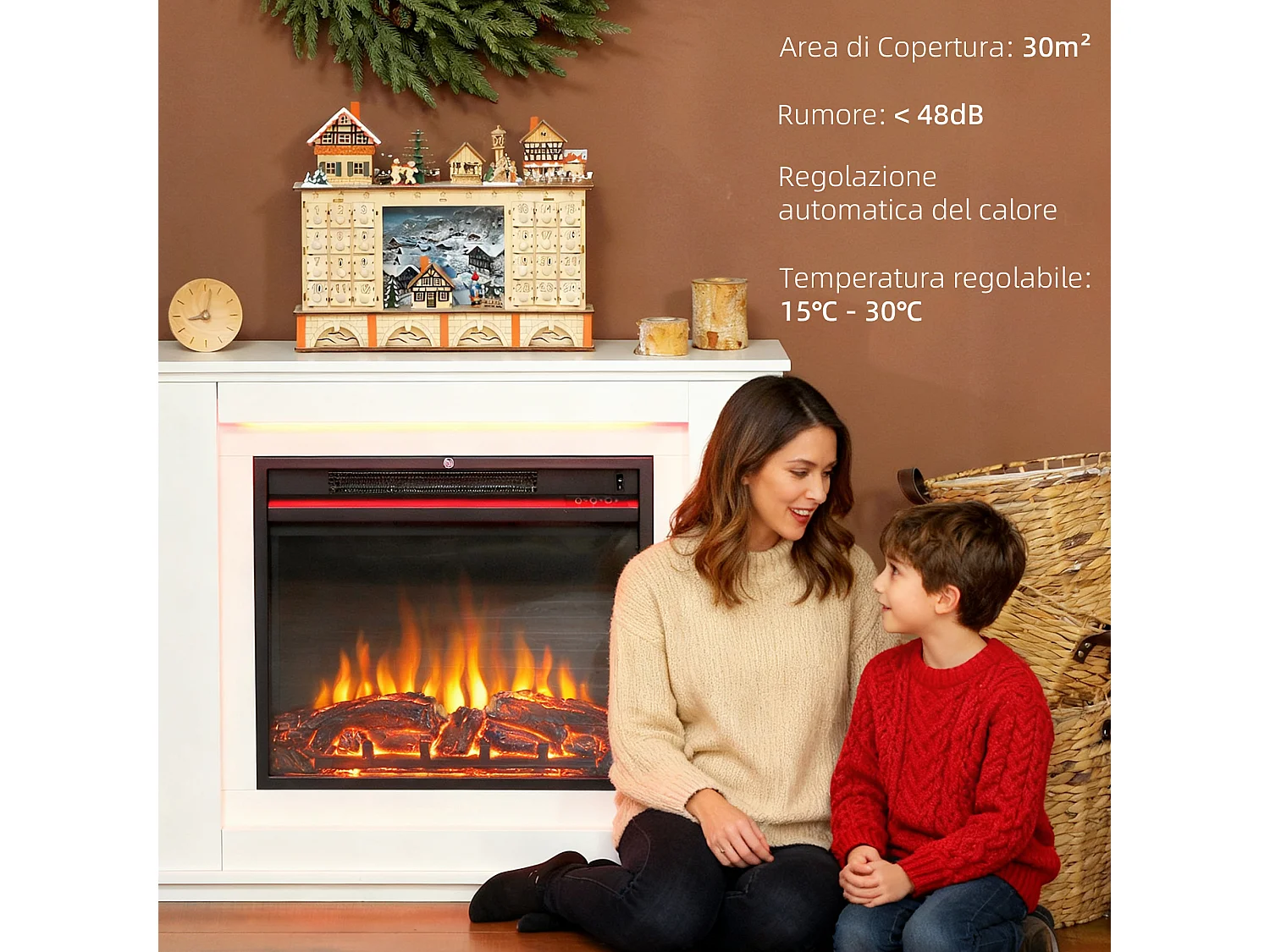 Camino elettrico con fiamma a 12 colori e 5 luminosità 98x25x80 cm